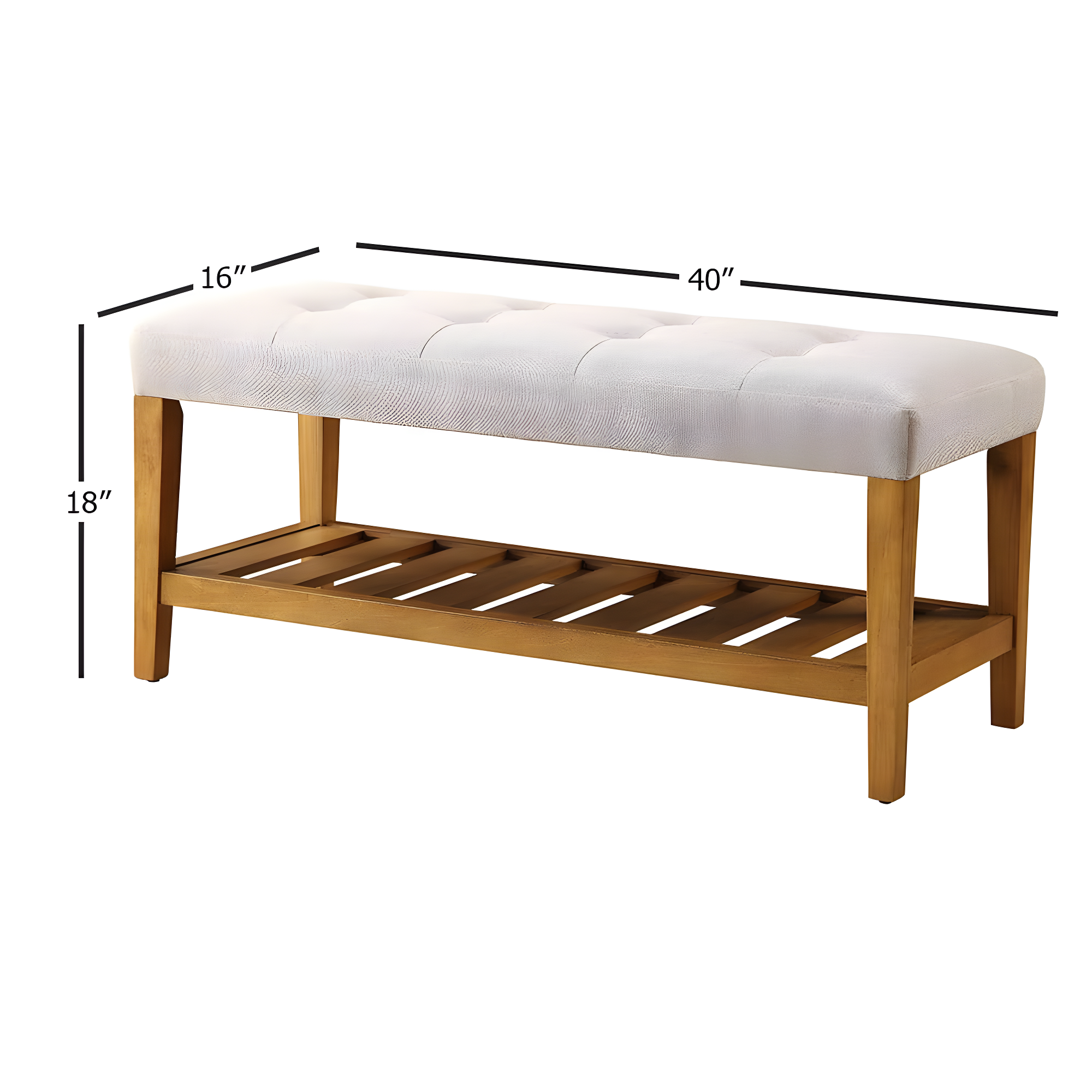 ACME 96680 Charla Wooden Frame Slatted Lower Shelf Bench, Light Gray and Oak