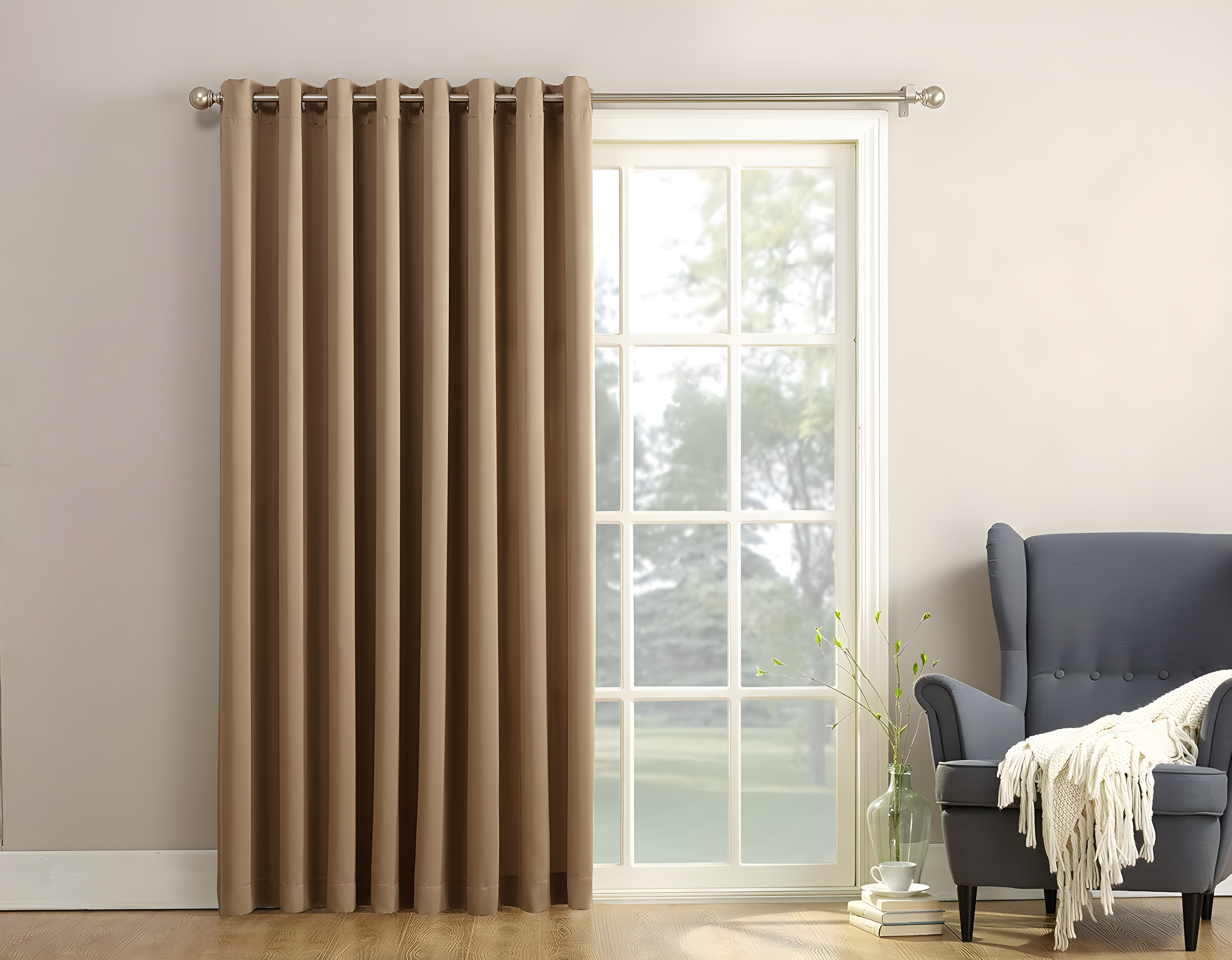 Sun Zero Bartlett Grommet Room Darkening Extra Wide Patio Curtain Panel, 100"X84", Taupe