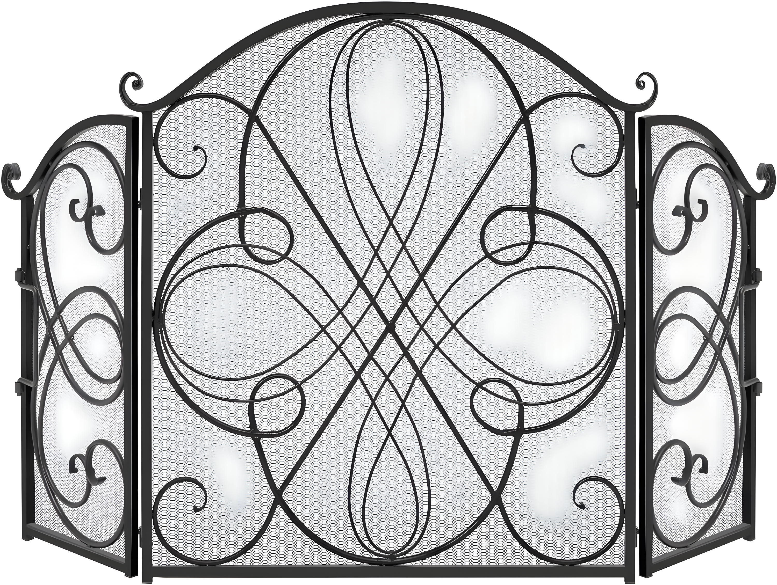 Winston Porter Lissowski 3-Panel 55"x33" Wrought Iron Fireplace Safety Screen Decorative Scroll Spark Guard Cover