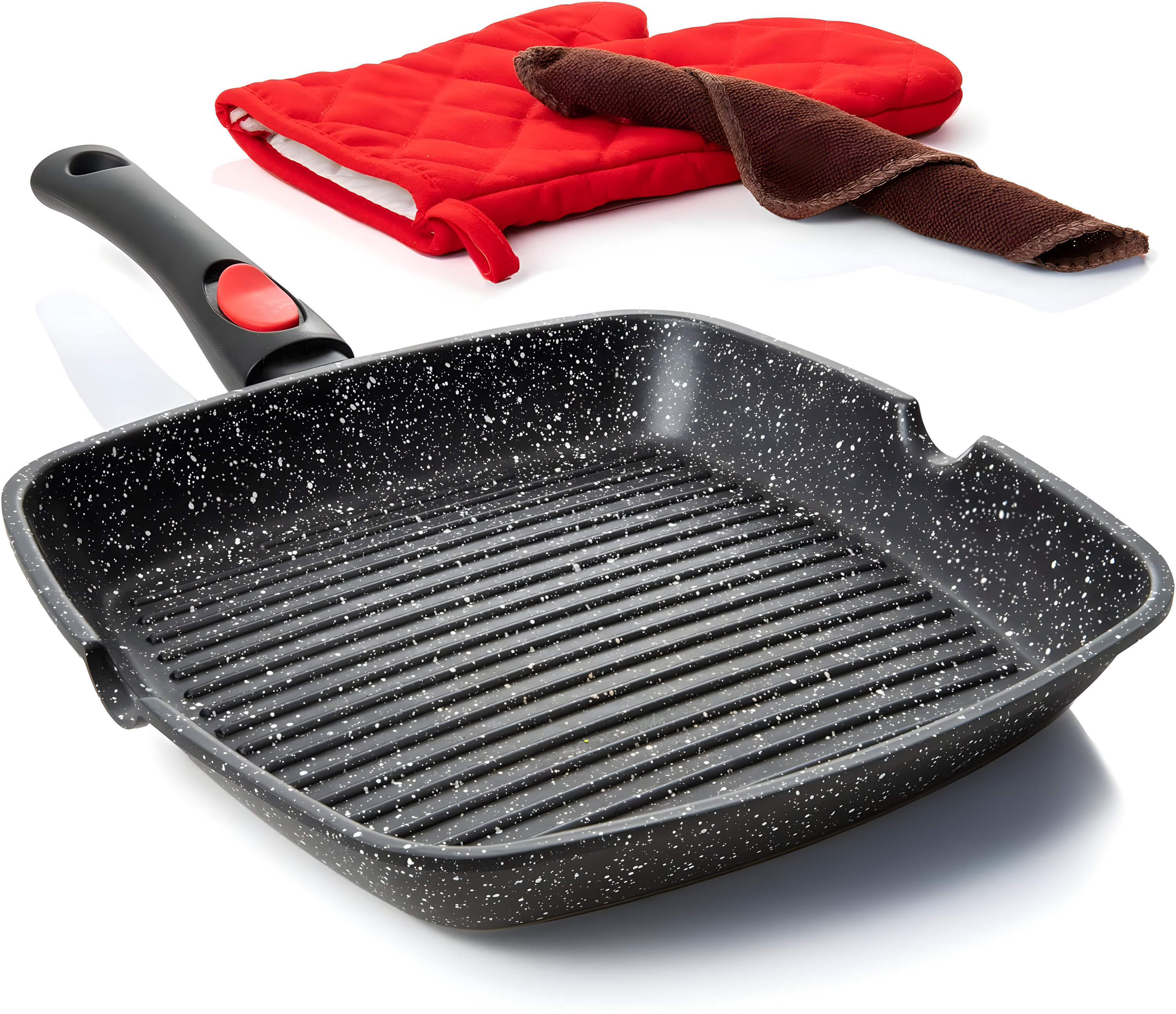 Moss & Stone Square Grill Pan For Indoor Cooking, Rv Die Casting Aluminum Grill Pan, Removable Handle Nonstick Stove Top Grill Pan for Meats & Vegetables, 11In Square Pan with Detachable Handle