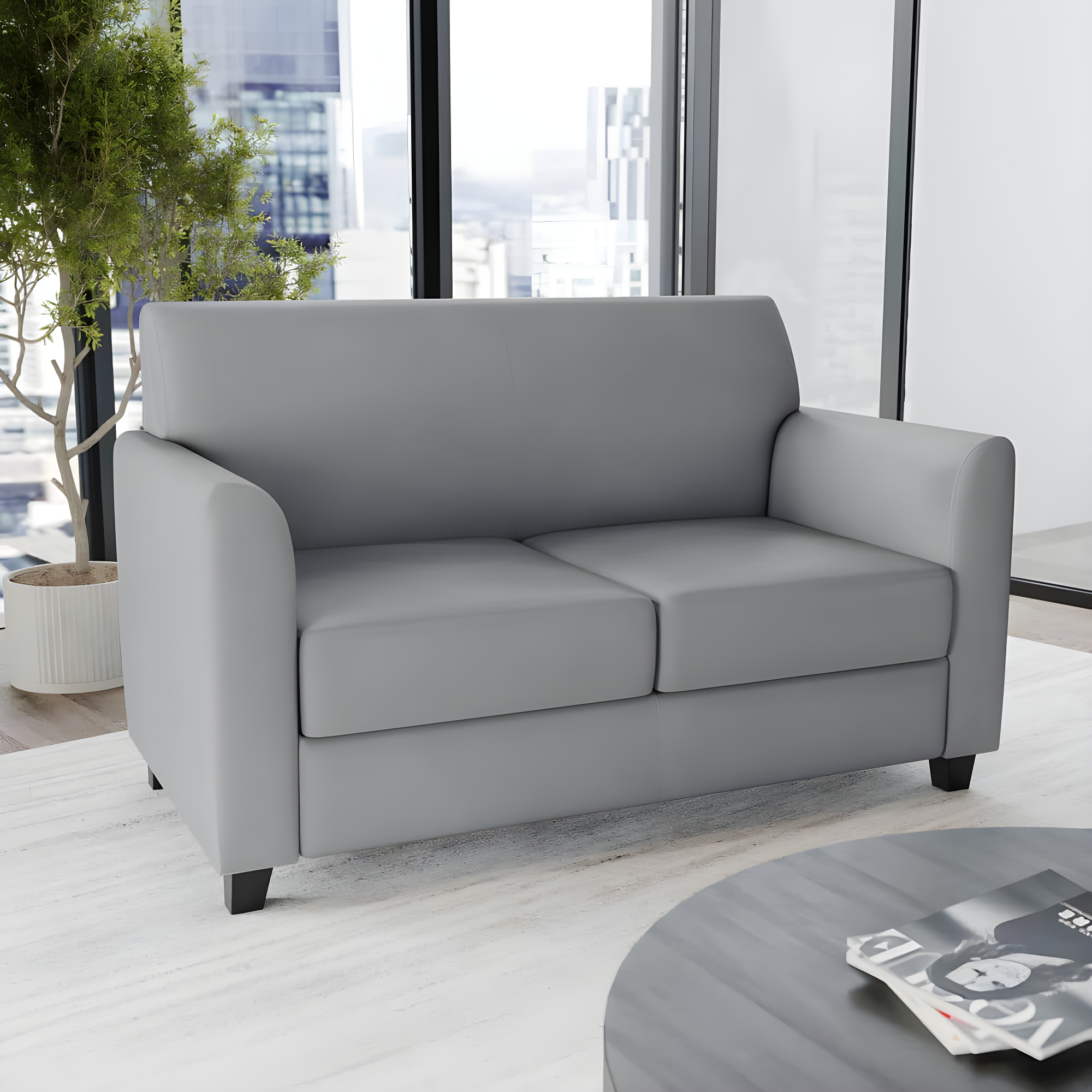 Hercules Junkersfeld 52" Modern LeatherSoft Upholstered Reception Loveseat