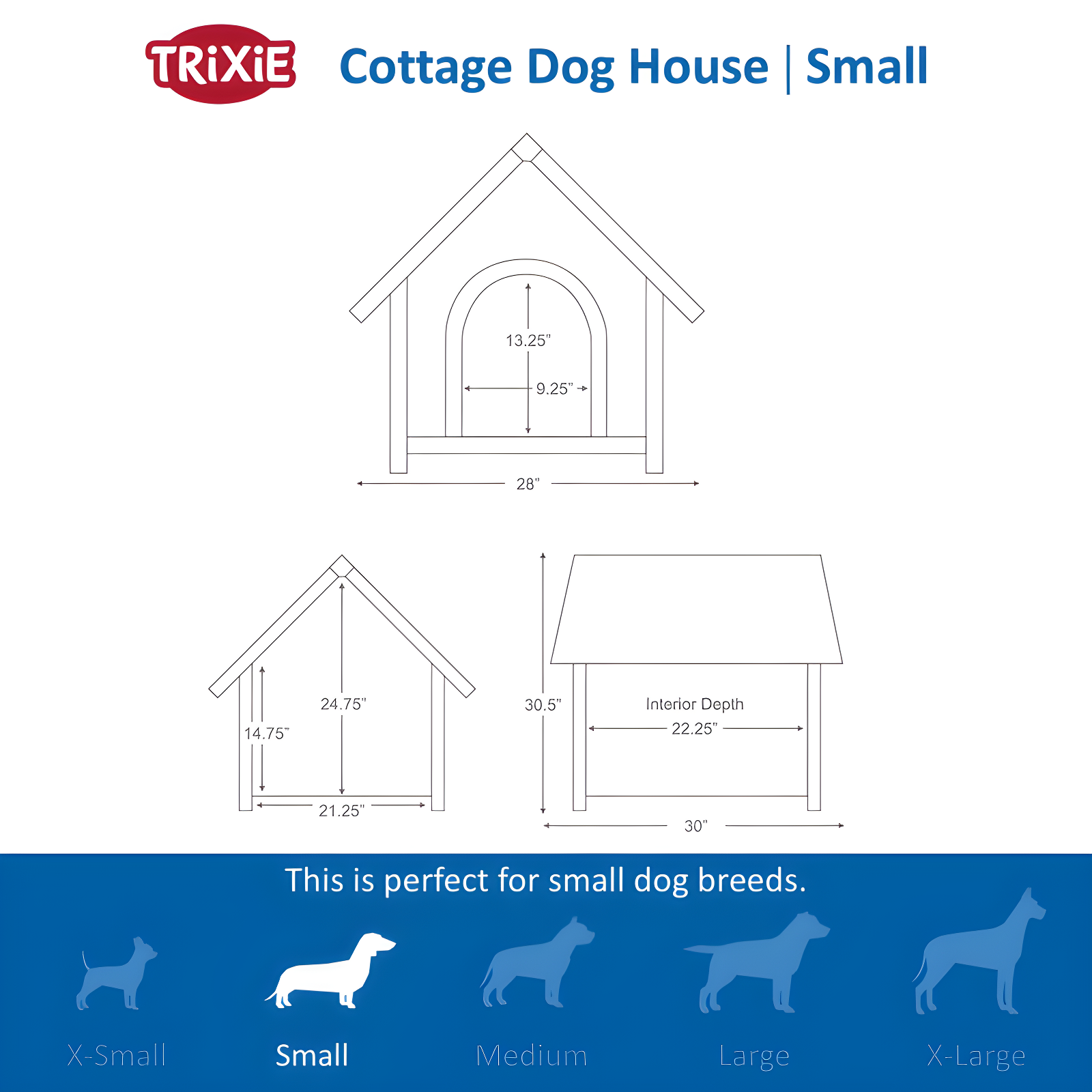 TRIXIE TRIXIE Weatherproof Outdoor Cottage Dog House, Elevated Floor, Peaked Roof