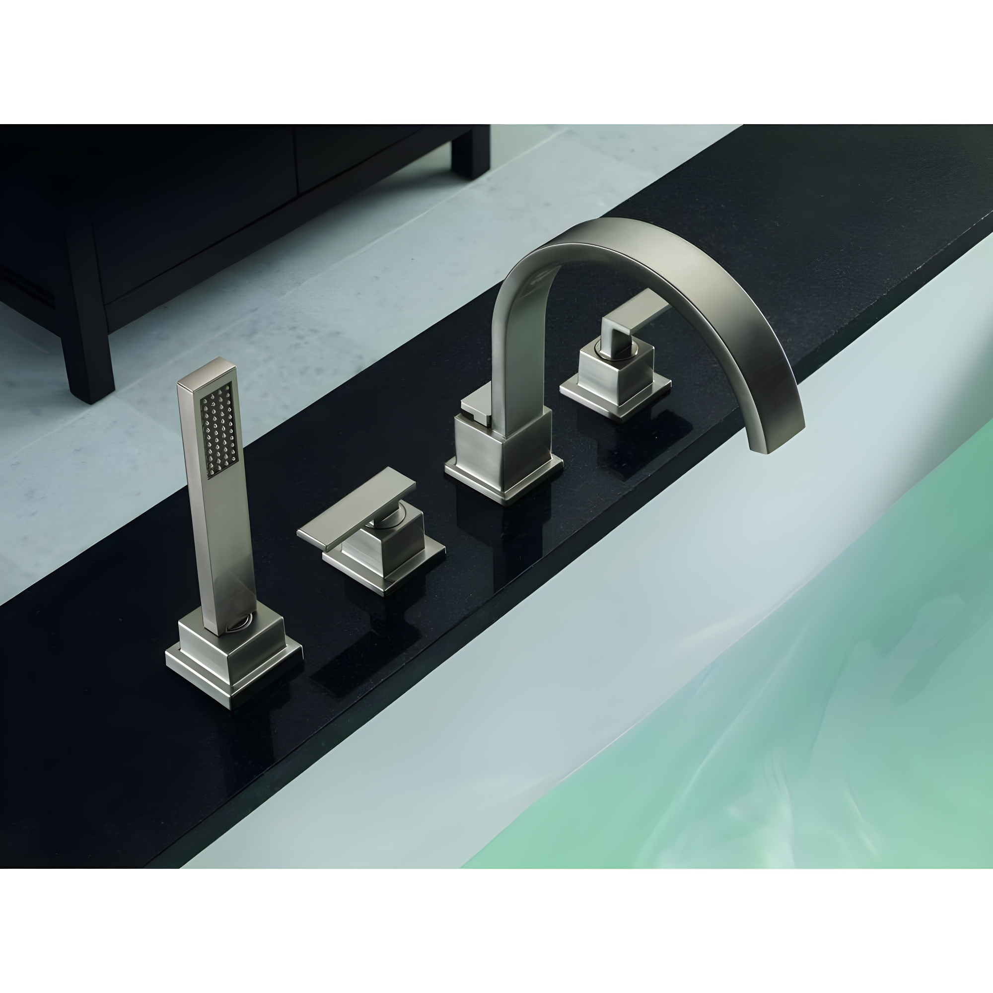 Vero Double Handle Deck Mounted Roman Tub Faucet with Handshower