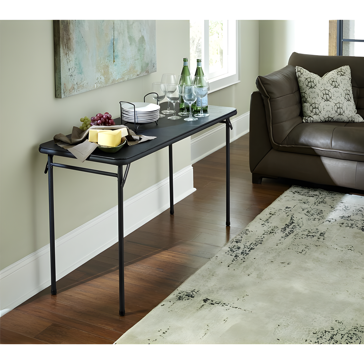 COSCO 20" x 48" Vinyl Top Serving Folding Table