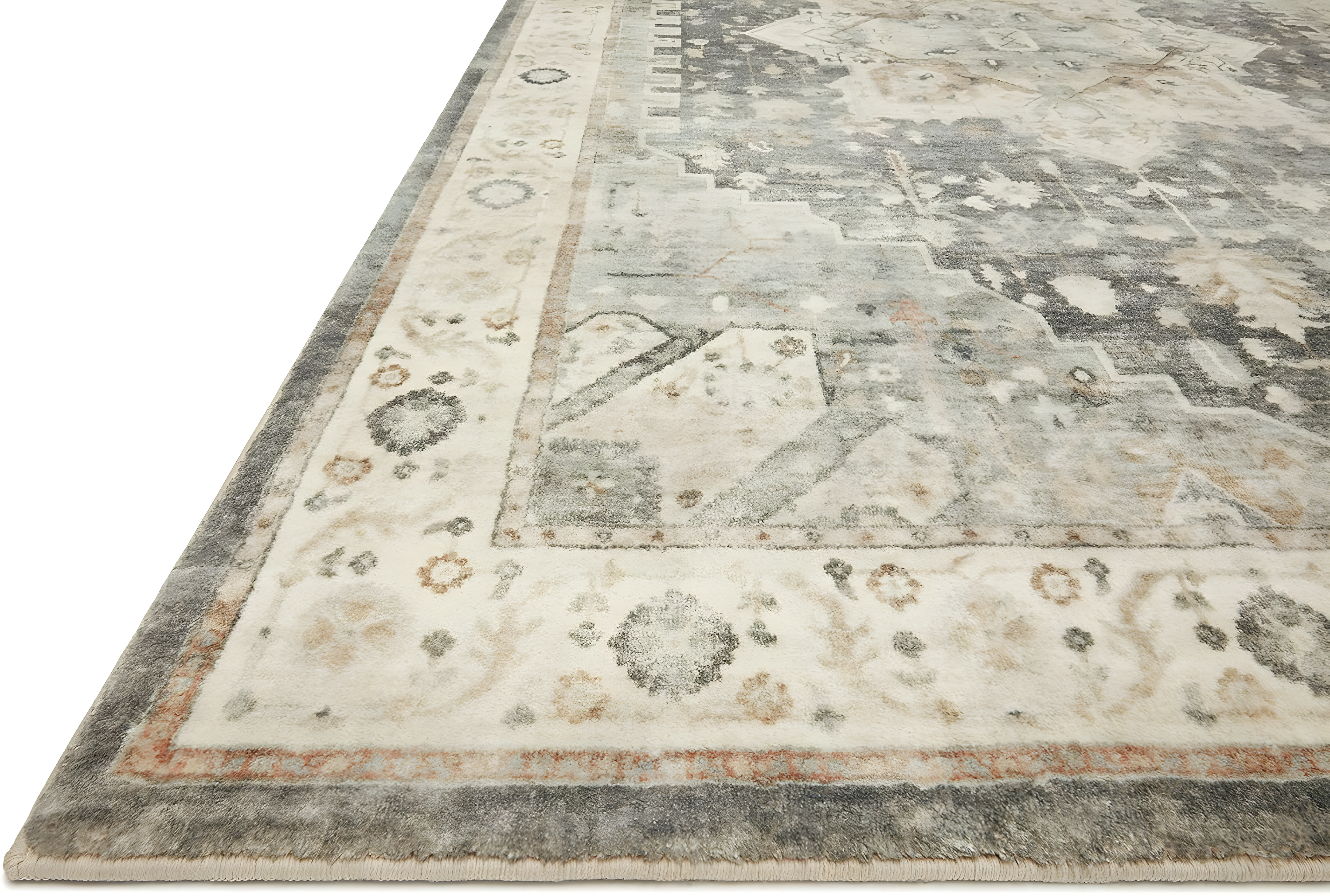 Loloi II Rosette Oriental Traditional Area Rug, Off-White, 18" x 18"