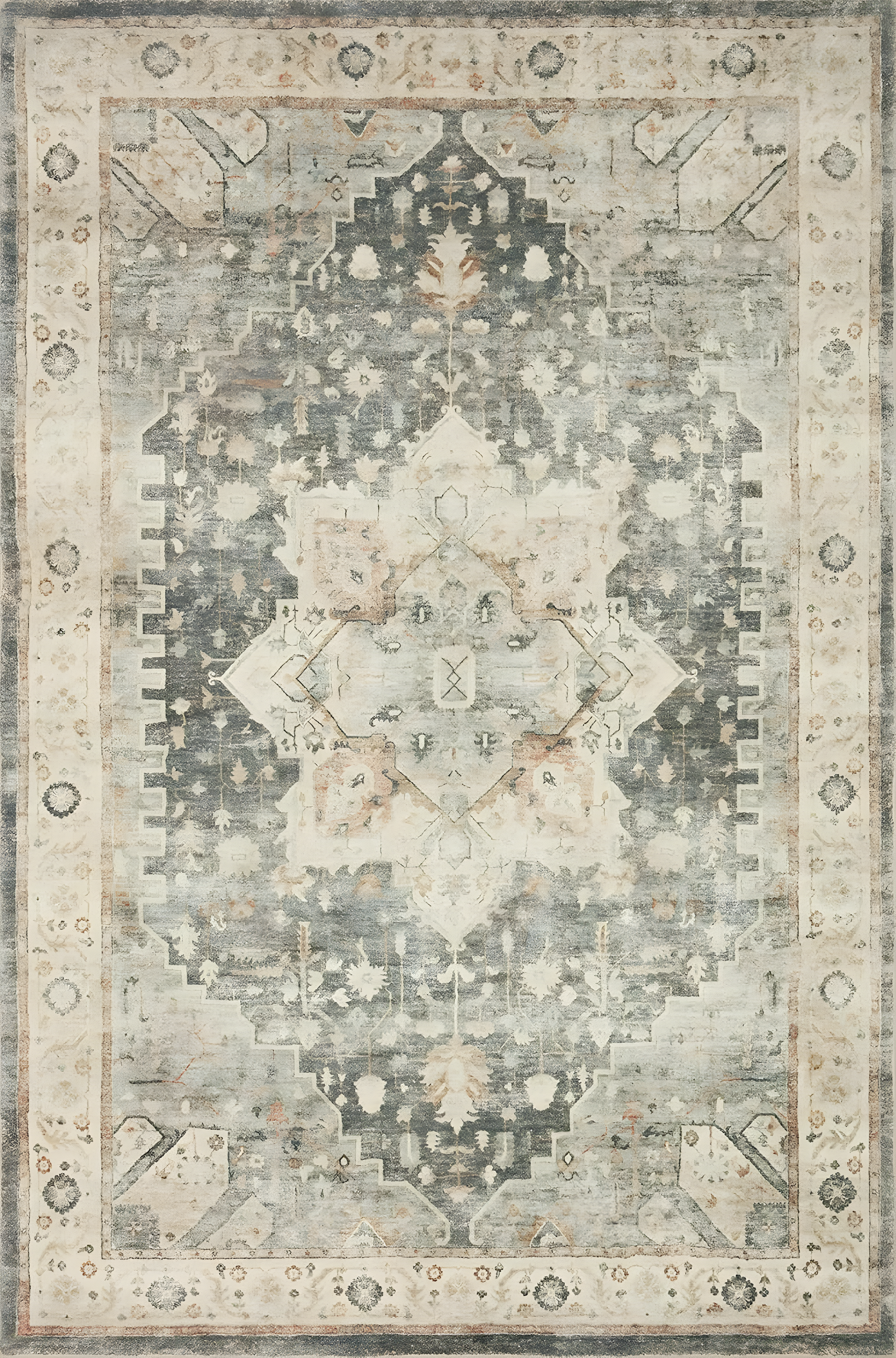Loloi II Rosette Oriental Traditional Area Rug, Off-White, 18" x 18"
