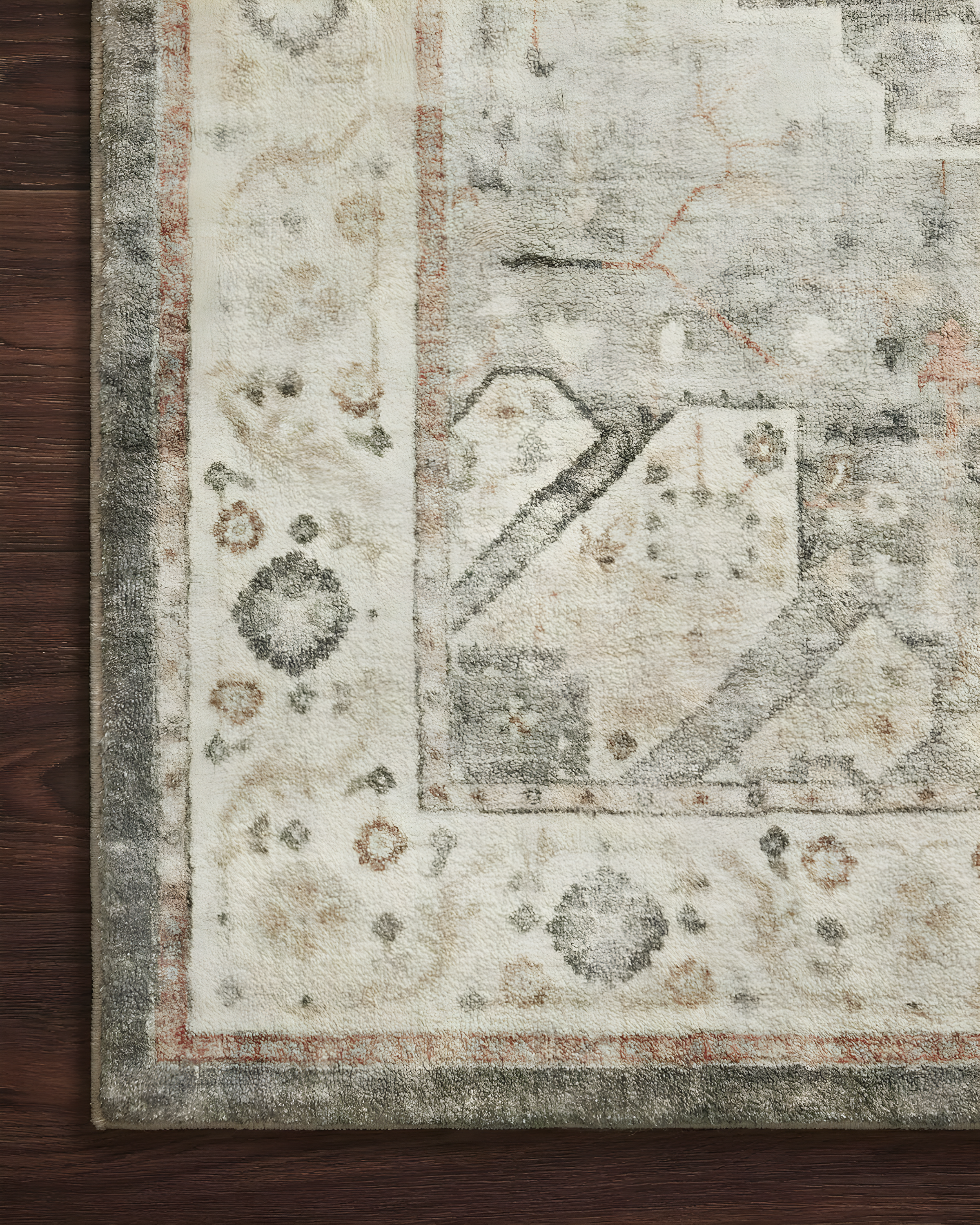 Loloi II Rosette Oriental Traditional Area Rug, Off-White, 18" x 18"