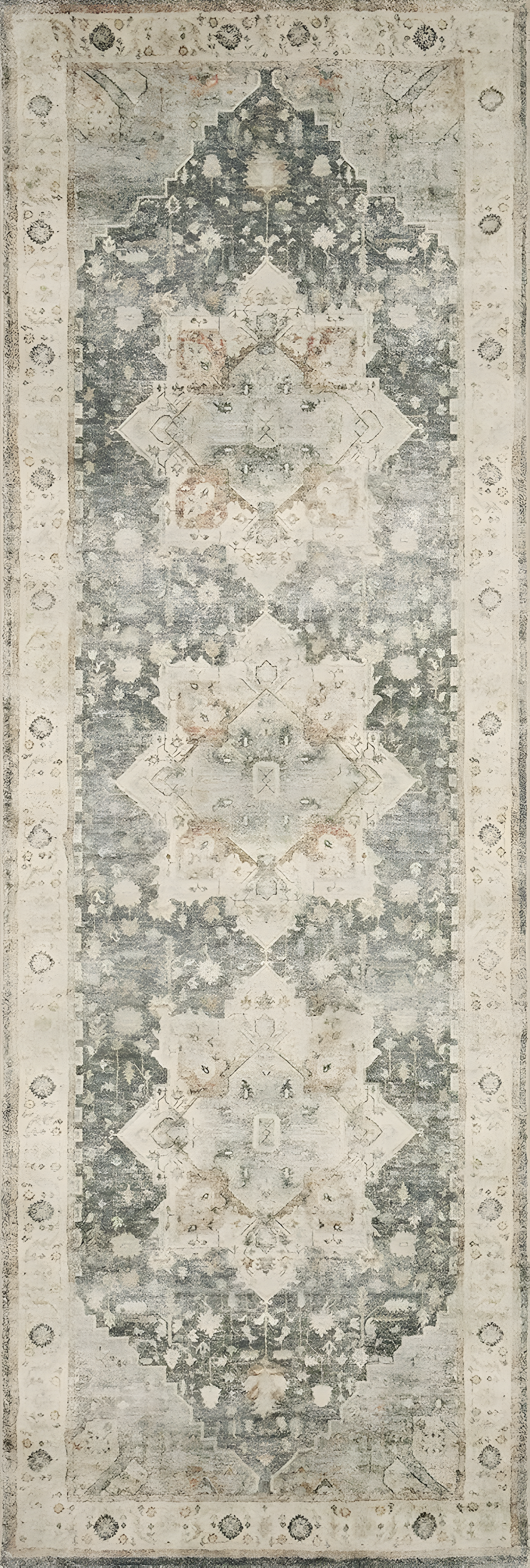 Loloi II Rosette Oriental Traditional Area Rug, Off-White, 18" x 18"