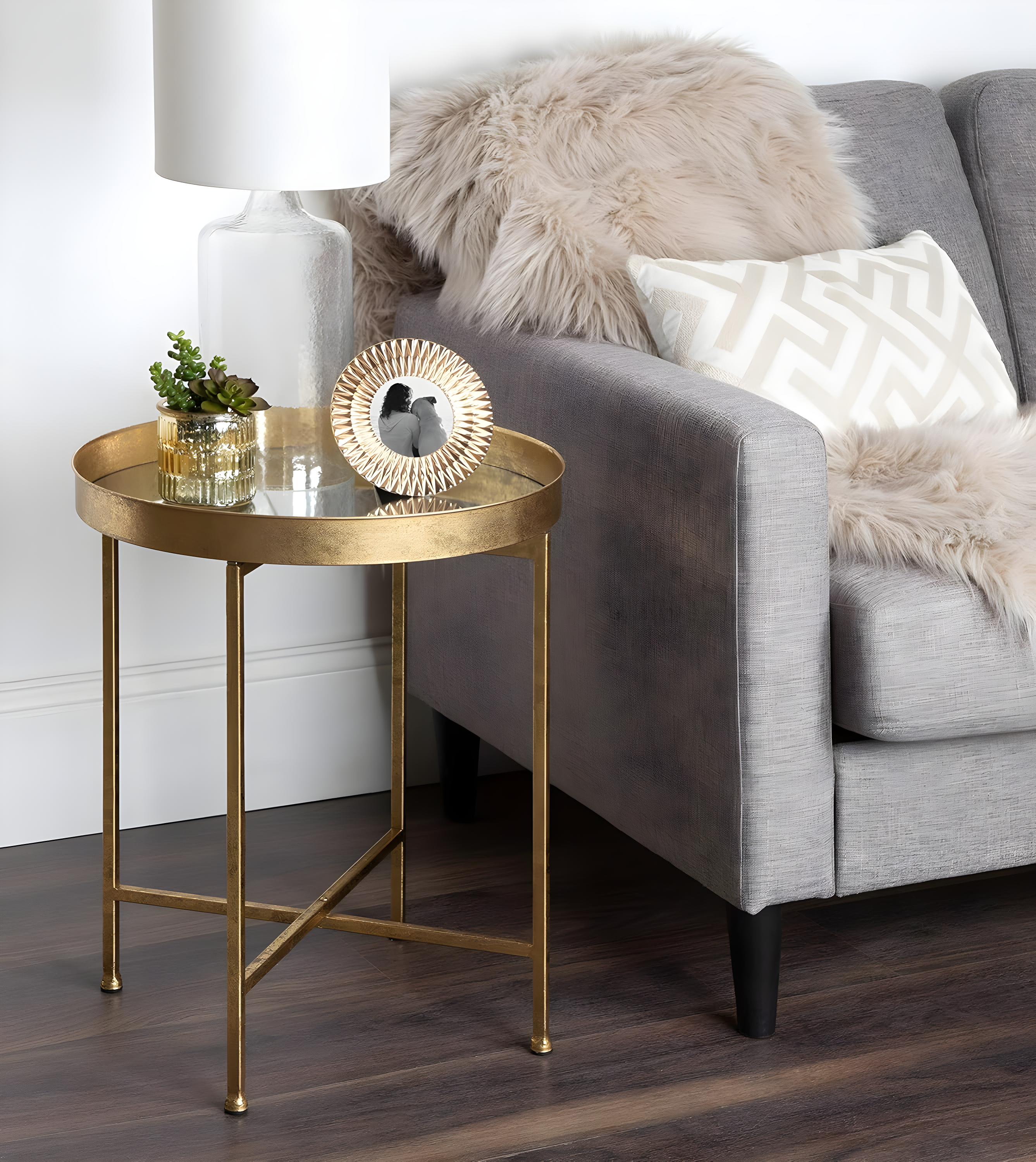 Kate and Laurel Celia Round Metal Side Table, 18.25x18.25x22, Gold and Mirror