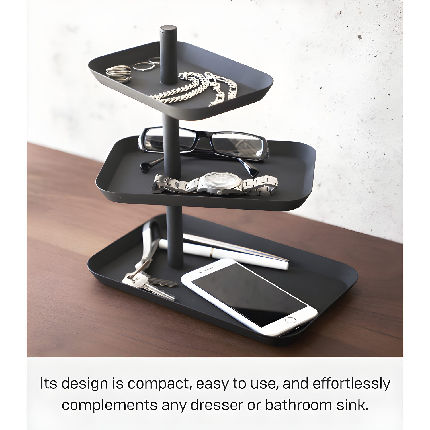 Yamazaki Home 3-Tier Accessory Tray - Jewelry Holder & Storage Organizer, Steel