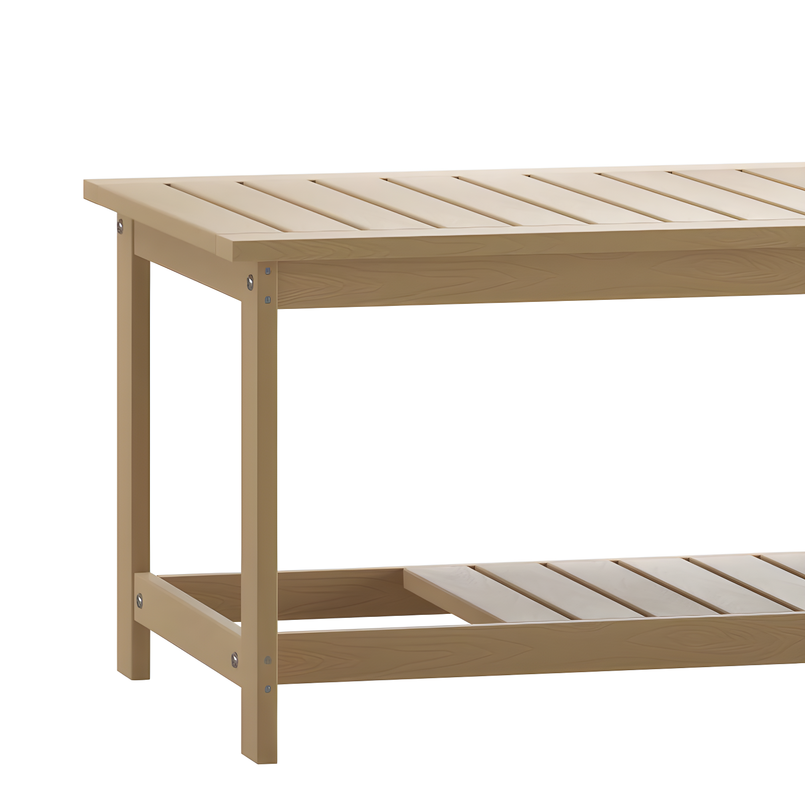 Merrick Lane All-Weather Poly Resin Wood Two Tiered Adirondack Slatted Coffee Conversation Table in Natural Cedar