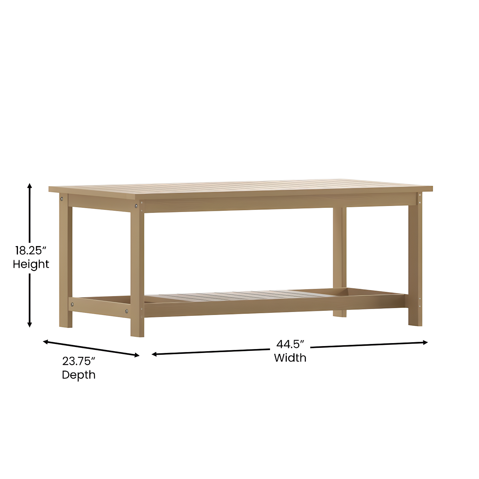 Merrick Lane All-Weather Poly Resin Wood Two Tiered Adirondack Slatted Coffee Conversation Table in Natural Cedar