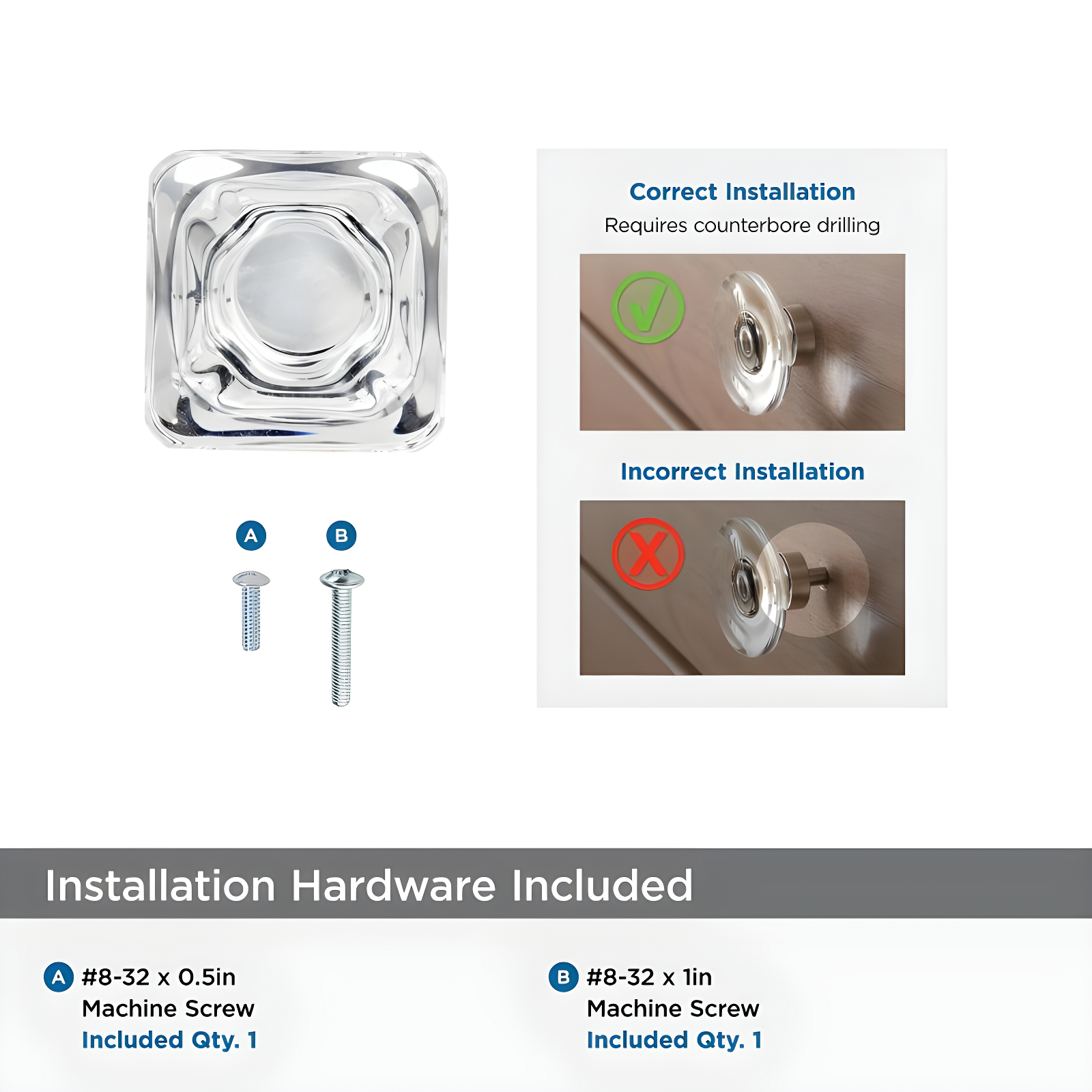 Glacio 1 3/8" Length Square Knob