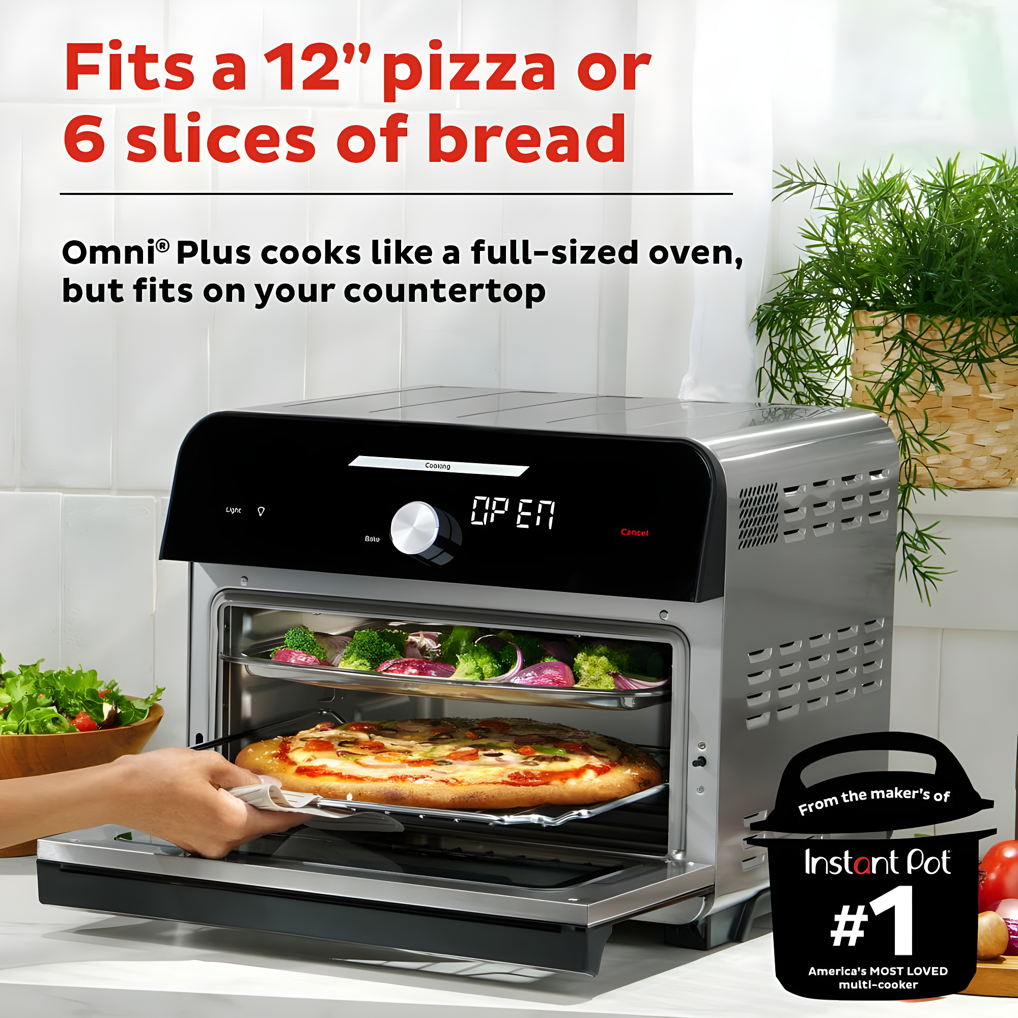 Instant Pot Omni Plus 18L Air Fryer Toaster Oven 10-in-1 Combo, Rotisserie Oven, Deep Fryer, Oil-less Mini Cooker, Convection Oven, Dehydrator, Roaster, Warmer, Reheater, Pizza Oven