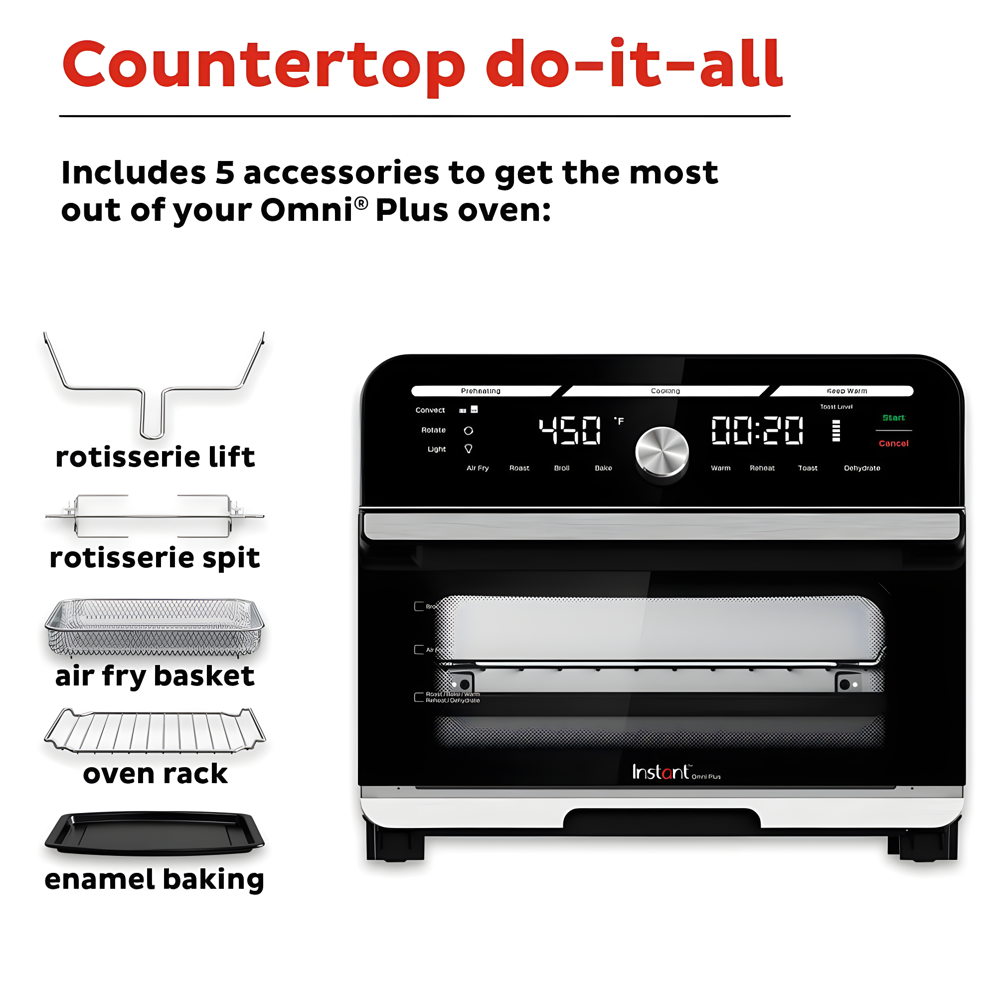Instant Pot Omni Plus 18L Air Fryer Toaster Oven 10-in-1 Combo, Rotisserie Oven, Deep Fryer, Oil-less Mini Cooker, Convection Oven, Dehydrator, Roaster, Warmer, Reheater, Pizza Oven