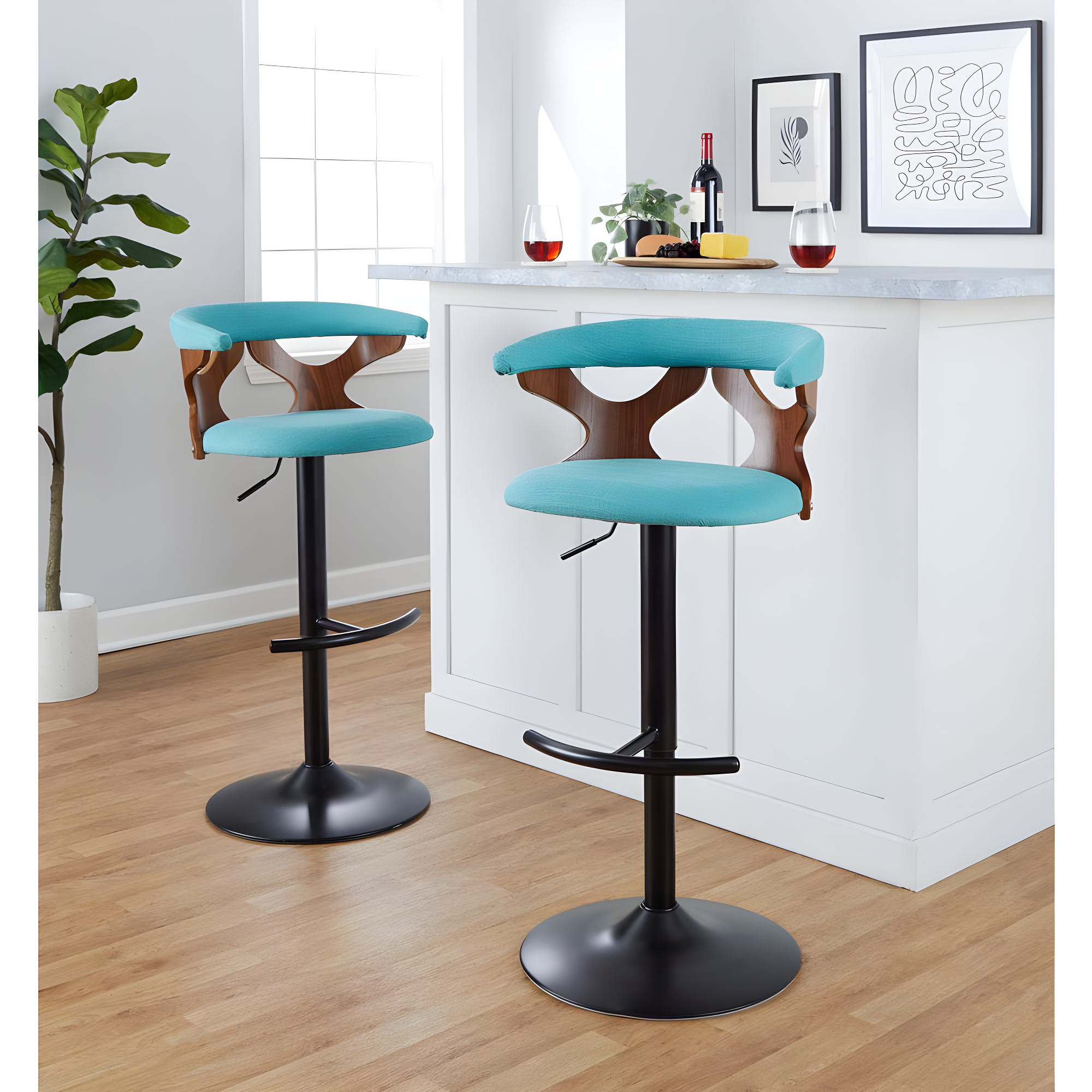 LumiSource Gardenia Swivel Upholstered Adjustable Height Counter Stool with Metal Frame (Set of 2)