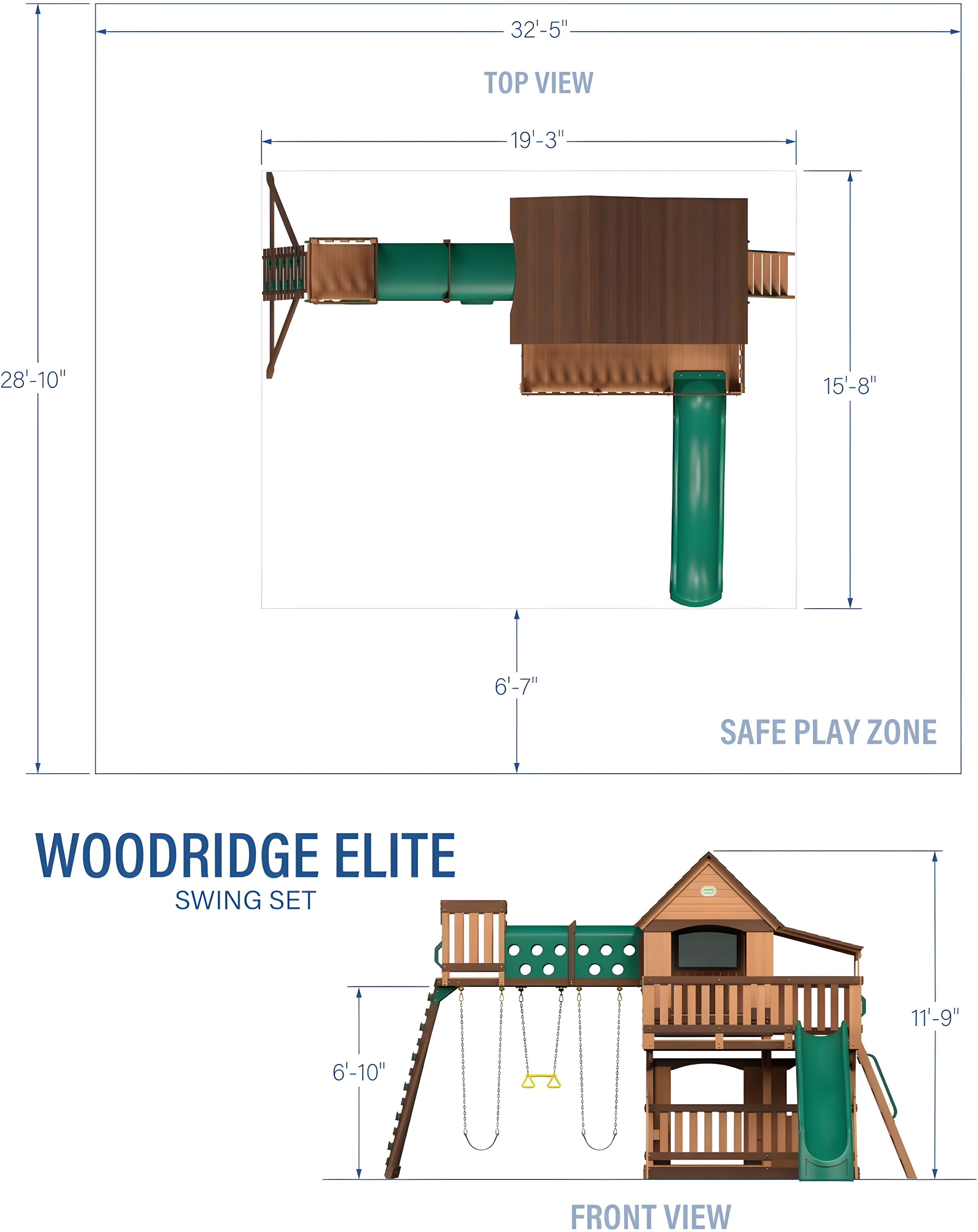 Backyard Discovery Backyard Discovery Woodridge Elite Cedar Wood Swing Set with Wave Slide, Clubhouse, Crawl Tunnel, and Crow's Nest