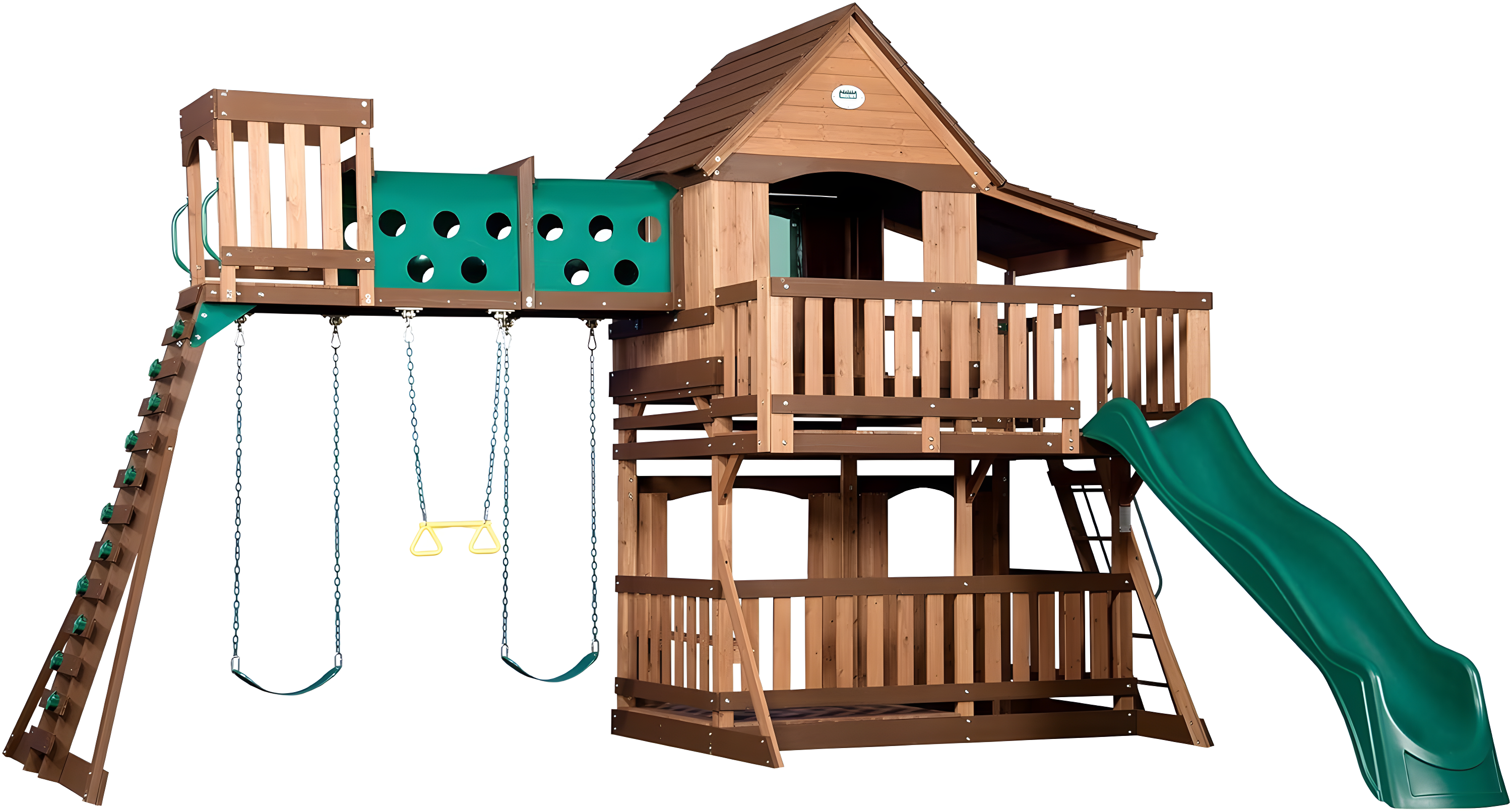 Backyard Discovery Backyard Discovery Woodridge Elite Cedar Wood Swing Set with Wave Slide, Clubhouse, Crawl Tunnel, and Crow's Nest