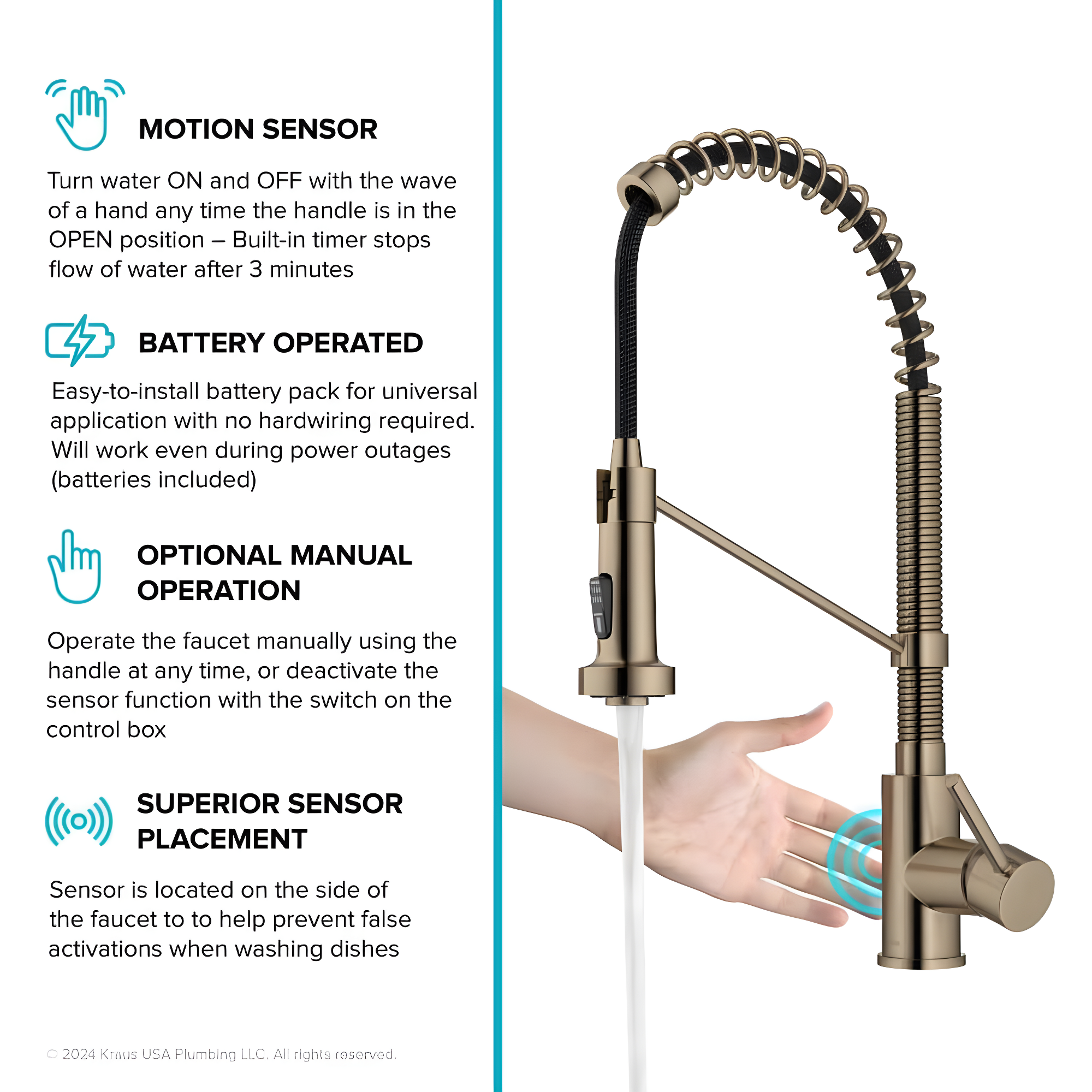 Kraus Bolden Touchless Sensor Commercial Style 2-Function Single Handle Pull-Down Kitchen Faucet