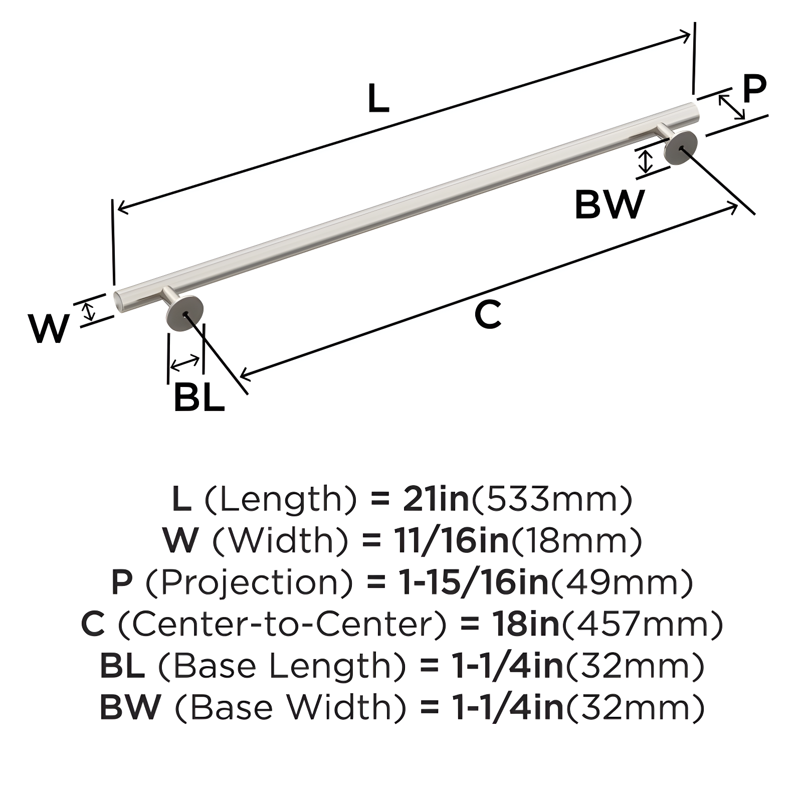 Amerock Radius 18" Center to Center Appliance Pull