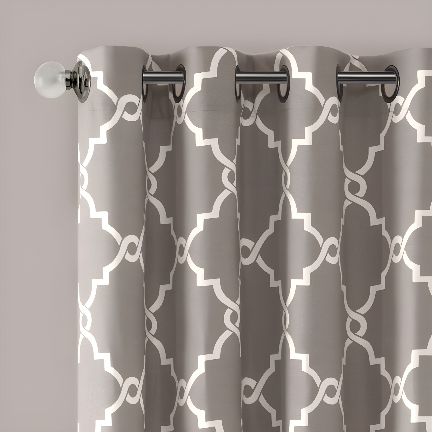 Fretwork Print Grommet Top Window Curtain Panel