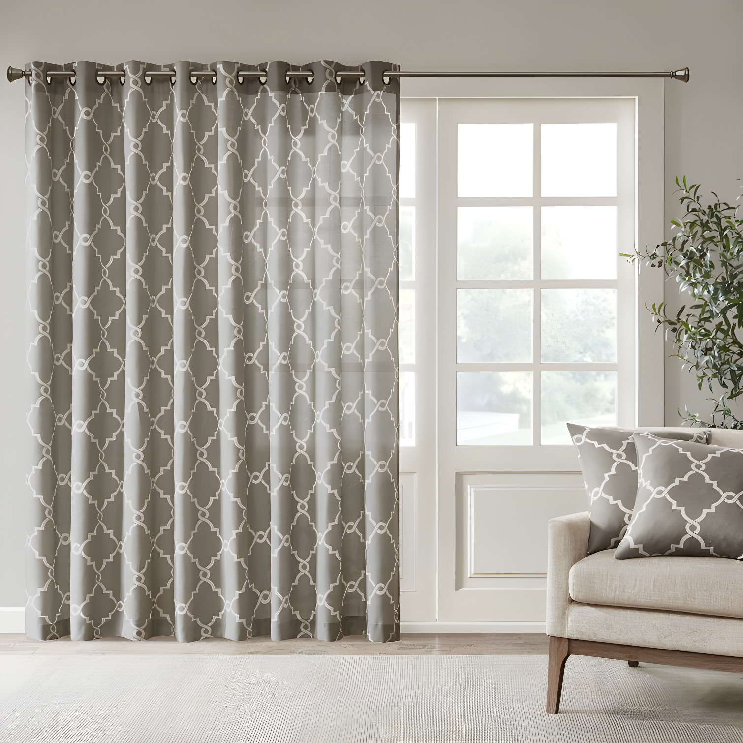 Fretwork Print Grommet Top Window Curtain Panel