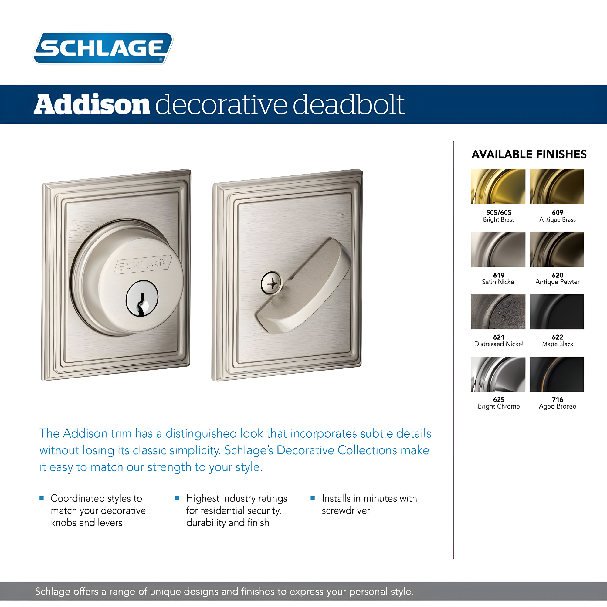 Addison Single Cylinder Deadbolt
