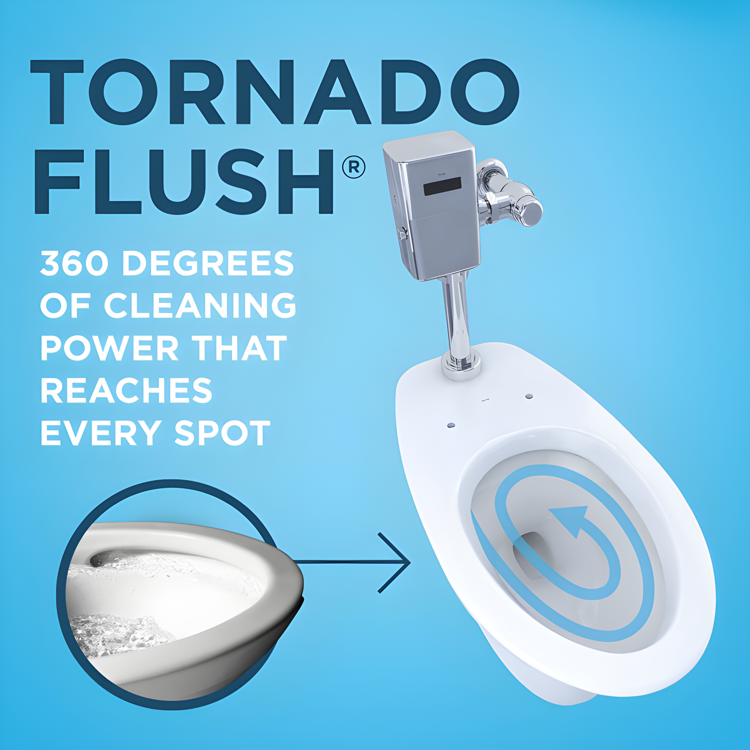 Tornado Flush Commercial Flushometer Wall-Mounted Toilet, Elongated, Cotton White