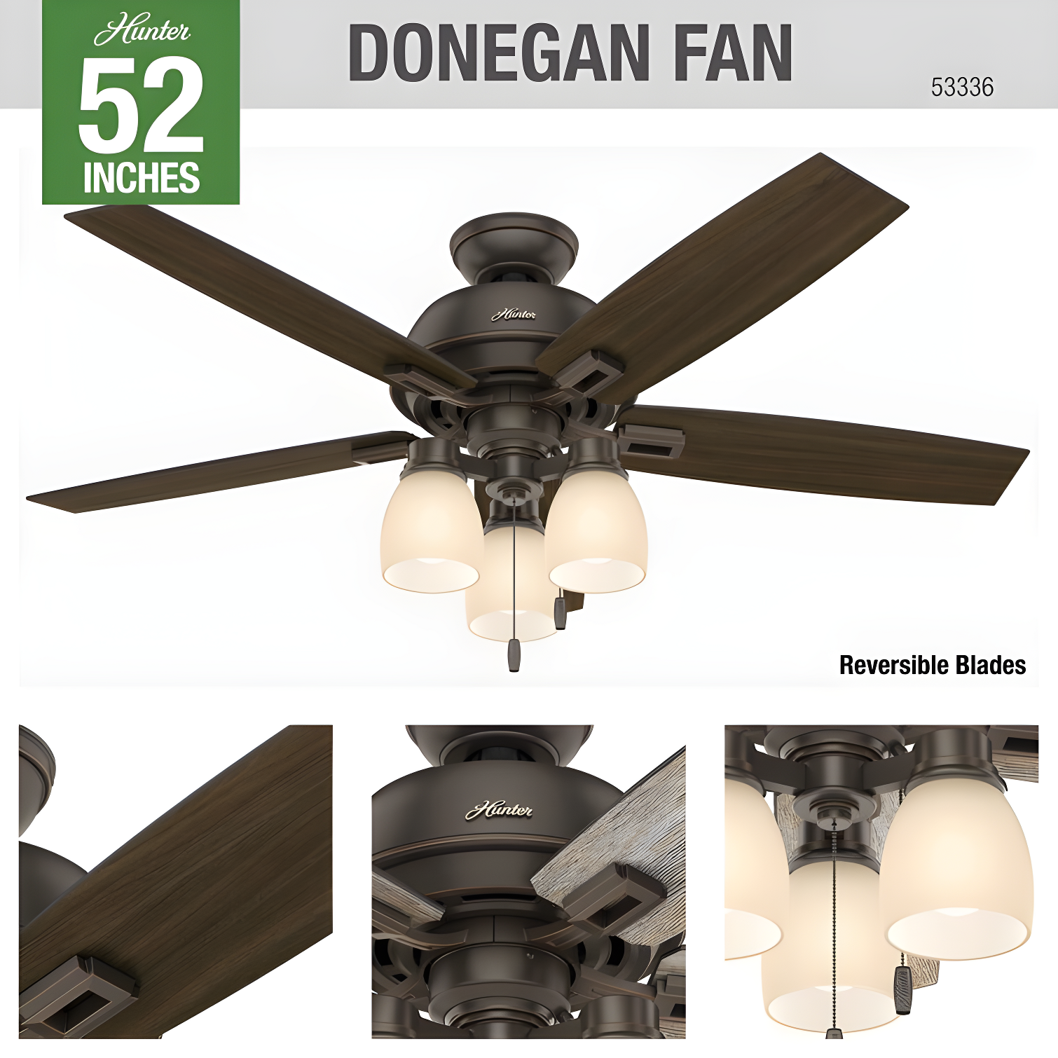 52" Donegan 5 - Blade Standard Ceiling Fan with Pull Chain and Light Kit Included