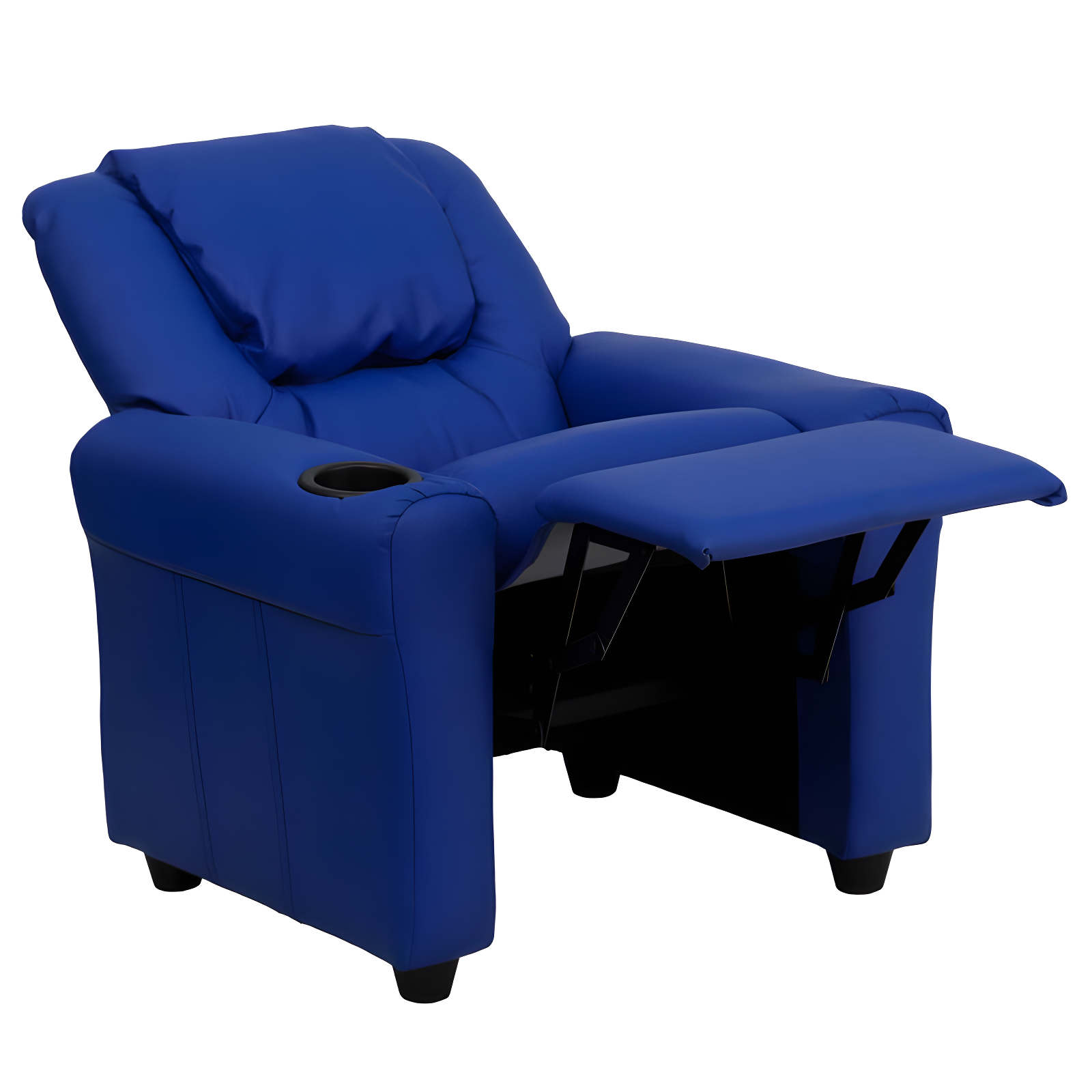 Emma and Oliver Blue Vinyl Kids Recliner with Cup Holder and Headrest