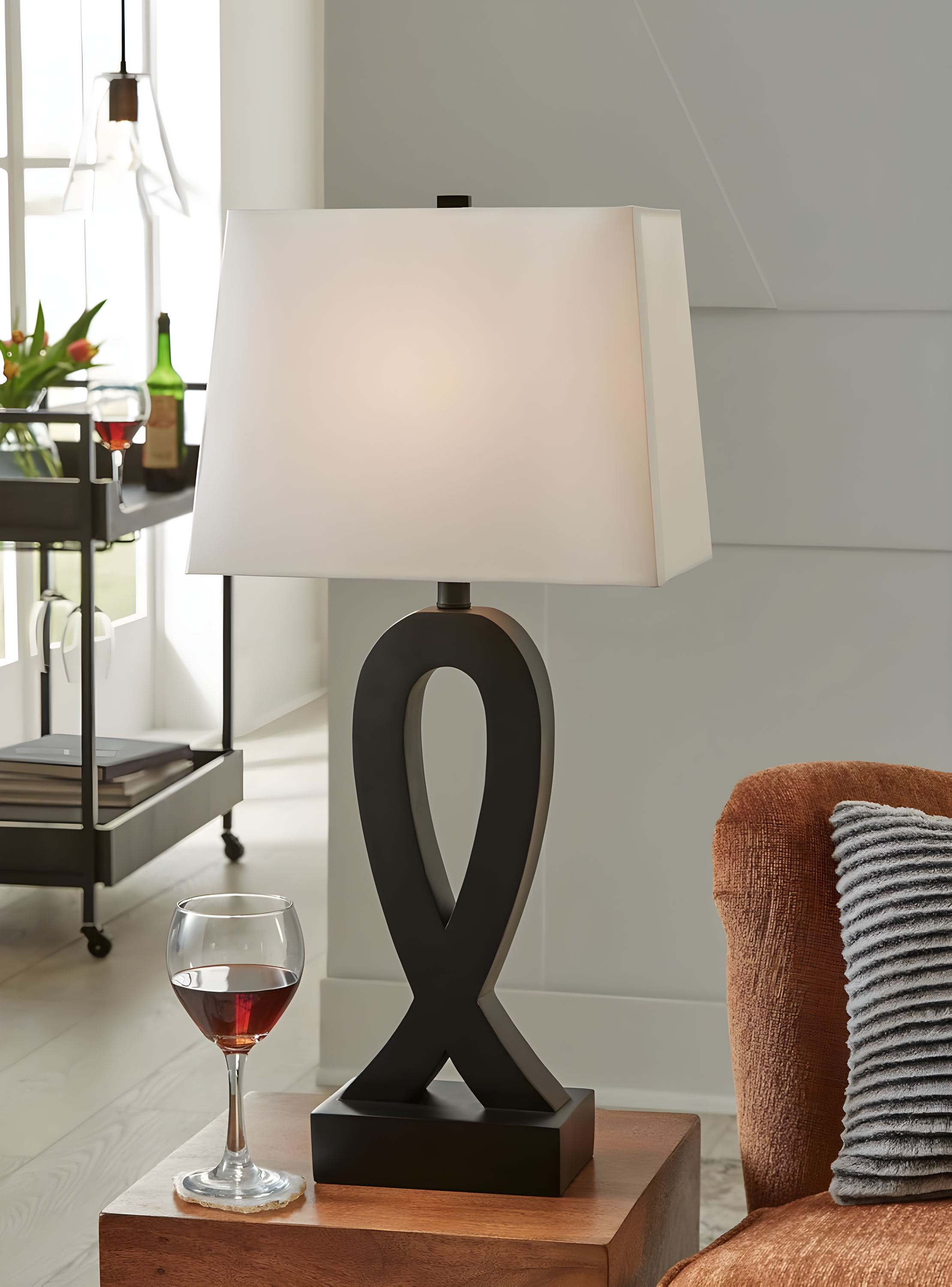 Benjara 29 Inch Table Lamp Set Of 2, Black Sculptural Solid Base, Empire Hardback (Set of 2)
