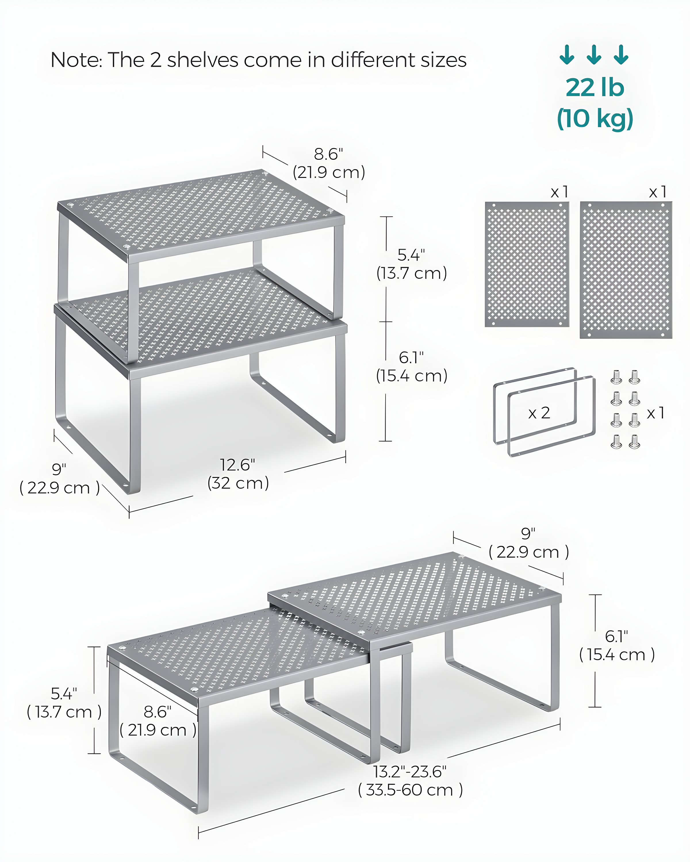 2 Pack Cabinet Organizers Shelf, Kitchen Counter Shelves, Metal Spice Rack, Kitchen Storage, Stackable, Expandable, Silver