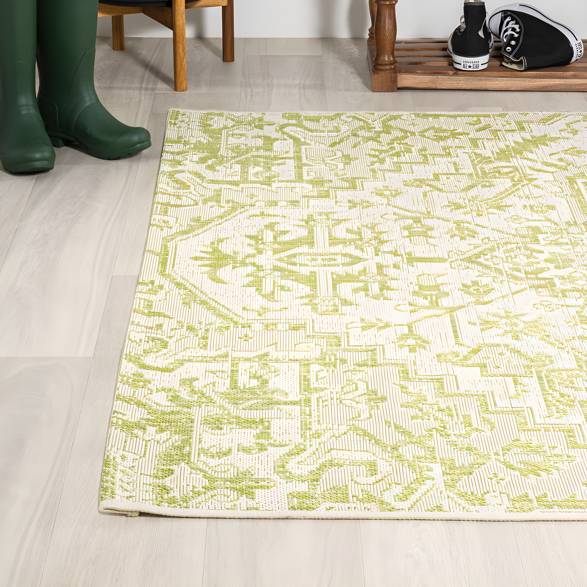 3' x 5' Estrella Bohemian Styled Medallion Textured Weave Indoor/Outdoor Area Rug, Cream/Green - JONATHAN Y