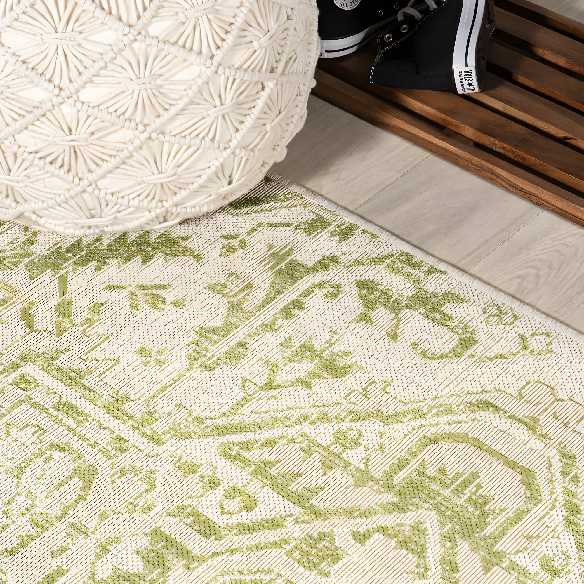 3' x 5' Estrella Bohemian Styled Medallion Textured Weave Indoor/Outdoor Area Rug, Cream/Green - JONATHAN Y
