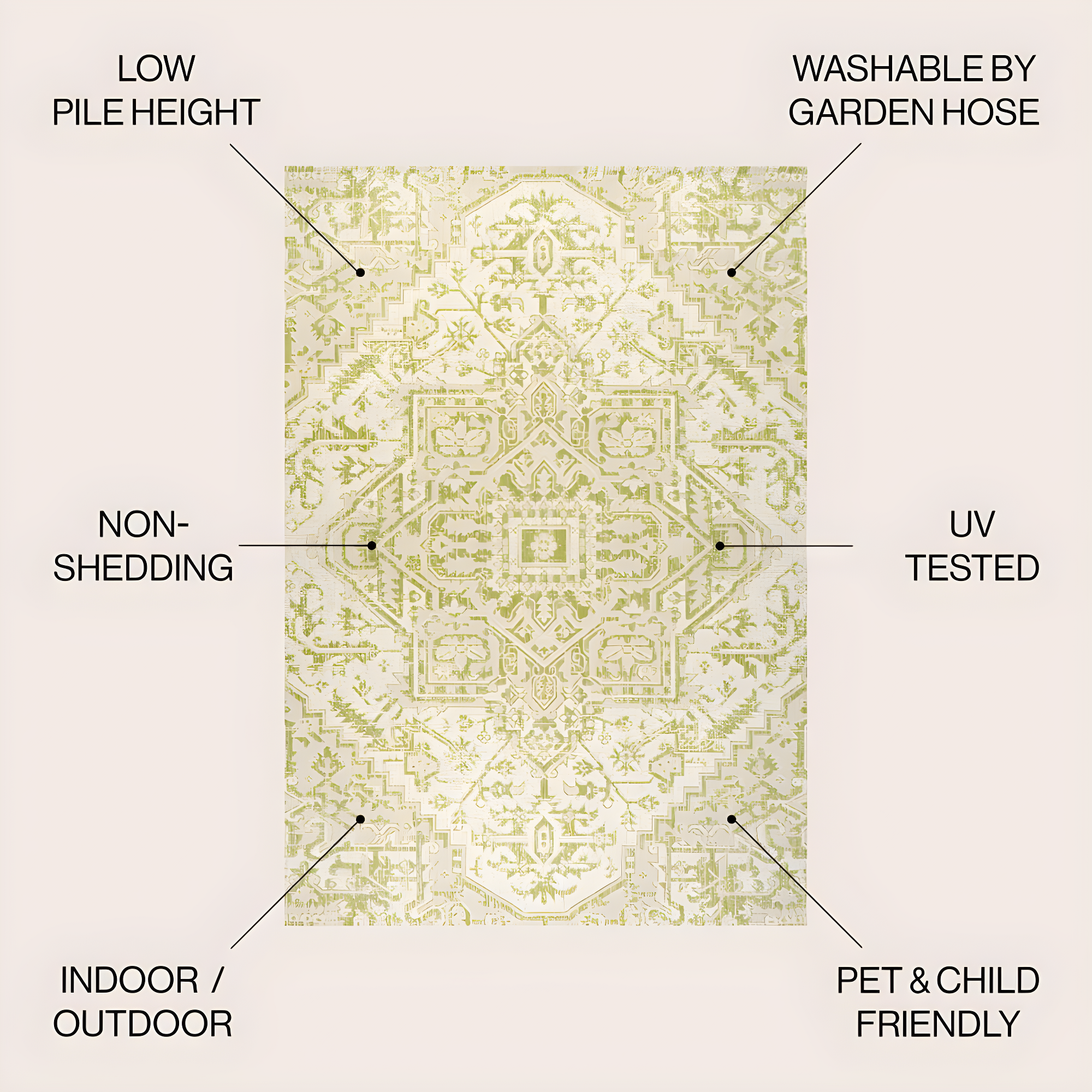 3' x 5' Estrella Bohemian Styled Medallion Textured Weave Indoor/Outdoor Area Rug, Cream/Green - JONATHAN Y
