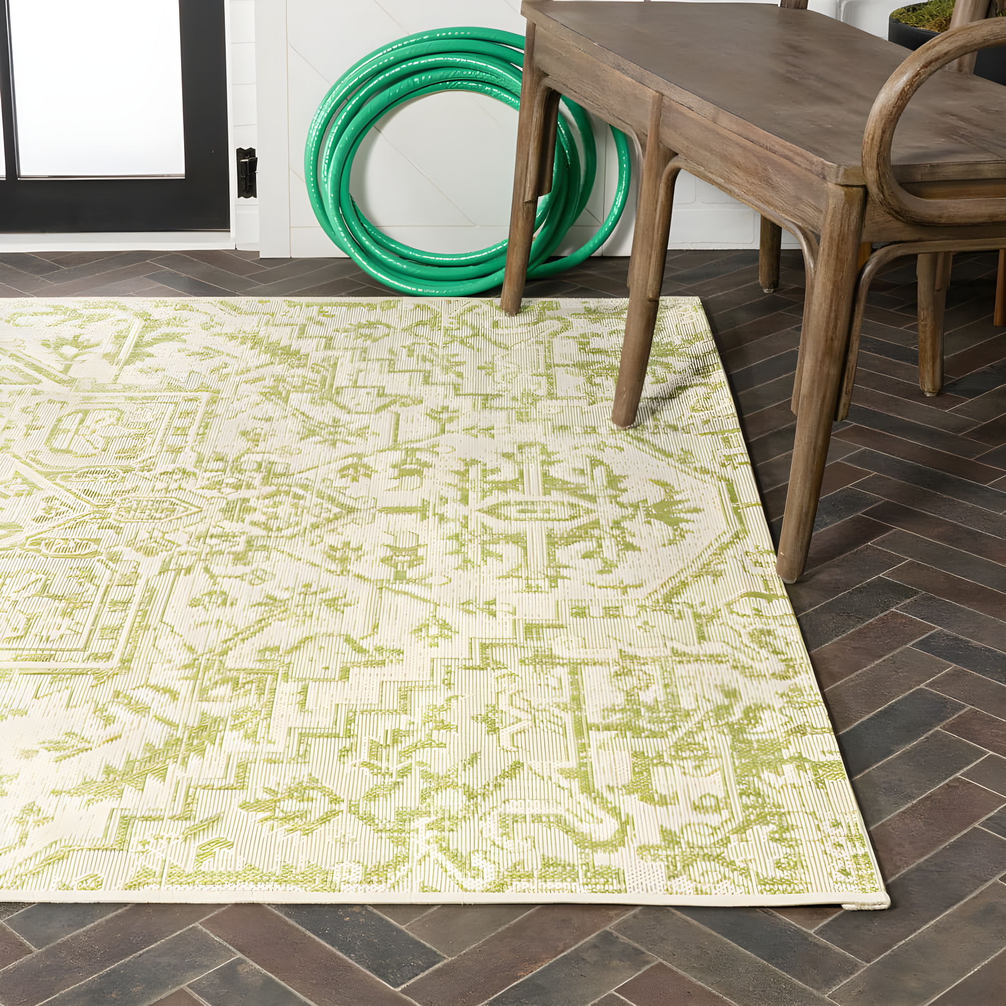 3' x 5' Estrella Bohemian Styled Medallion Textured Weave Indoor/Outdoor Area Rug, Cream/Green - JONATHAN Y