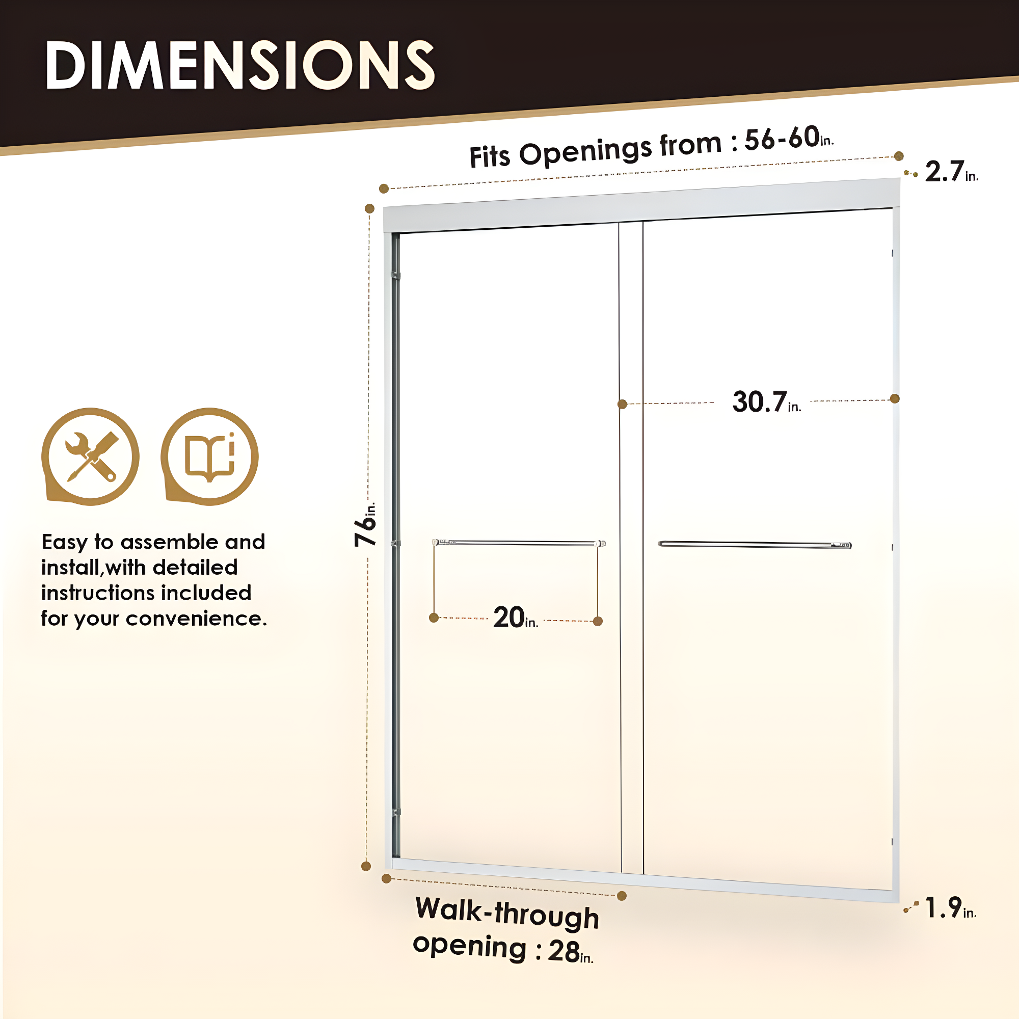 Ennis 60" W x 76" H By Pass Framed Shower Door with Clear Glass