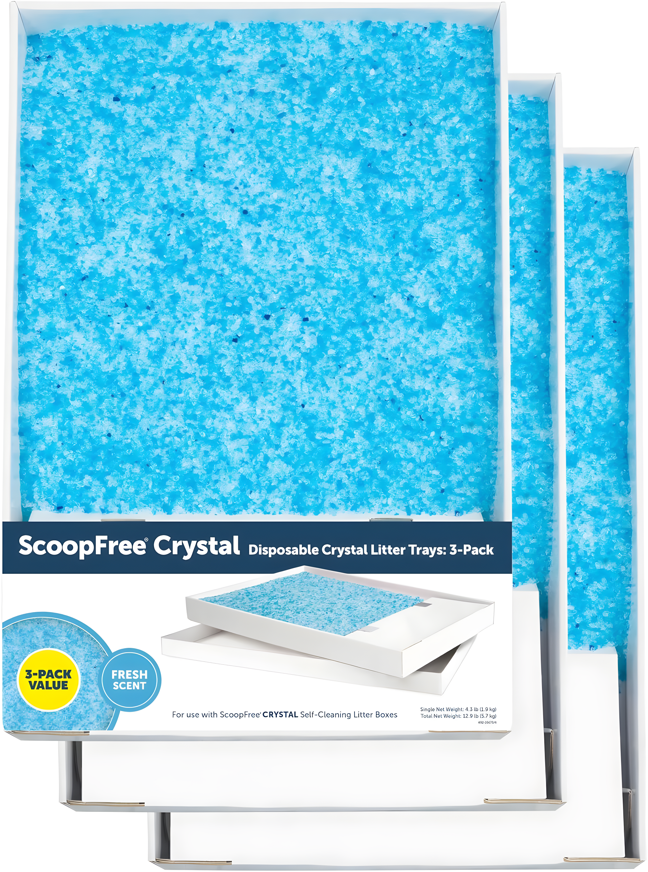 ScoopFree Crystal Litter Box Tray Refills with Fragrance-Free Crystals, 3-Pack