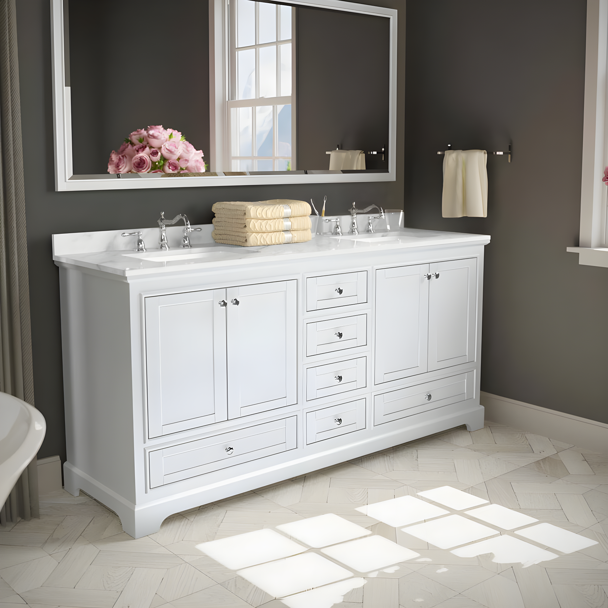 Wyndham Collection Deborah 72'' Double Bathroom Vanity with Marble Top