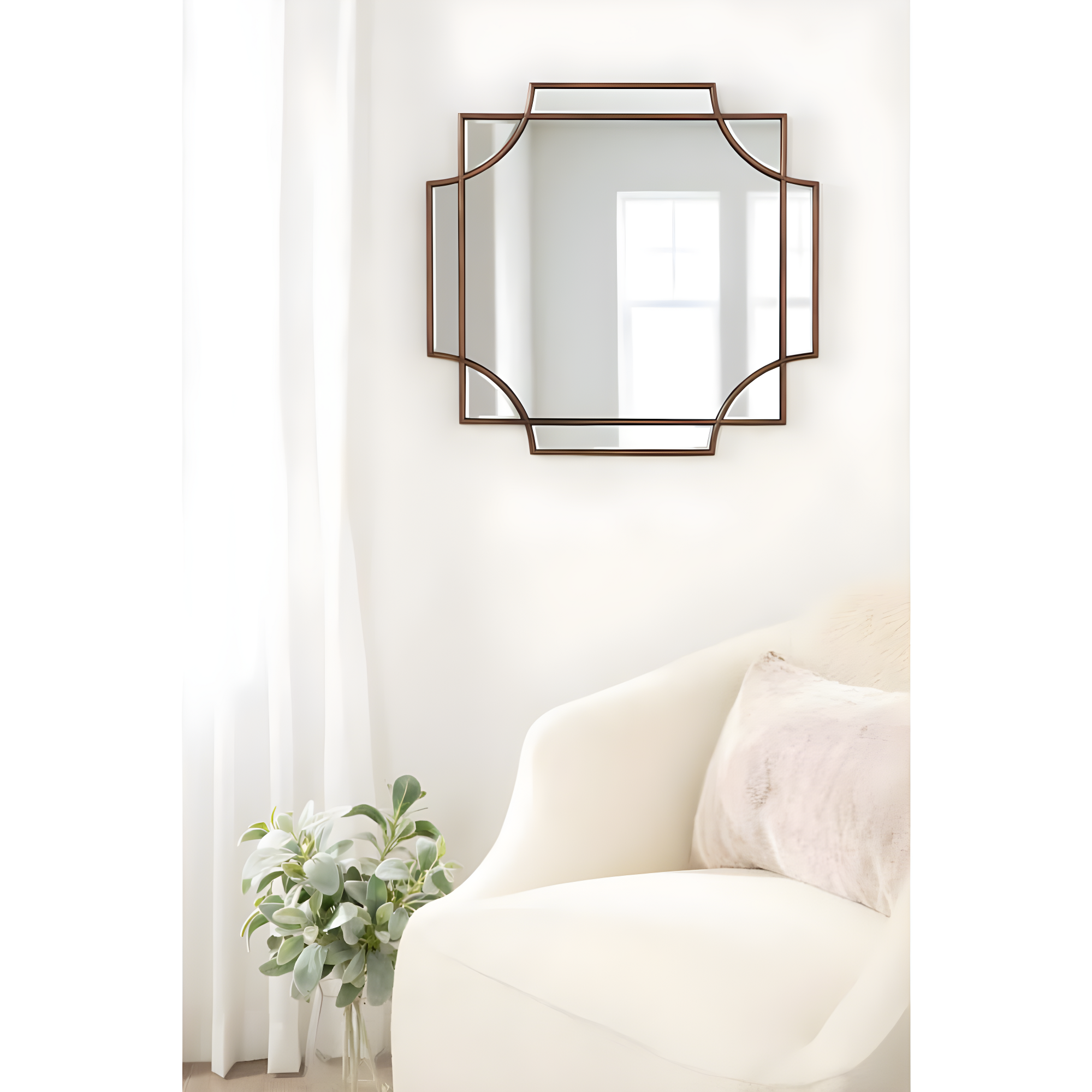Kate and Laurel Minuette Traditional Square Mirror, 24 x 24, Bronze, Decorative Farmhouse Mirror with Elegant Scalloped Interlocking Geometry With Slim Profile