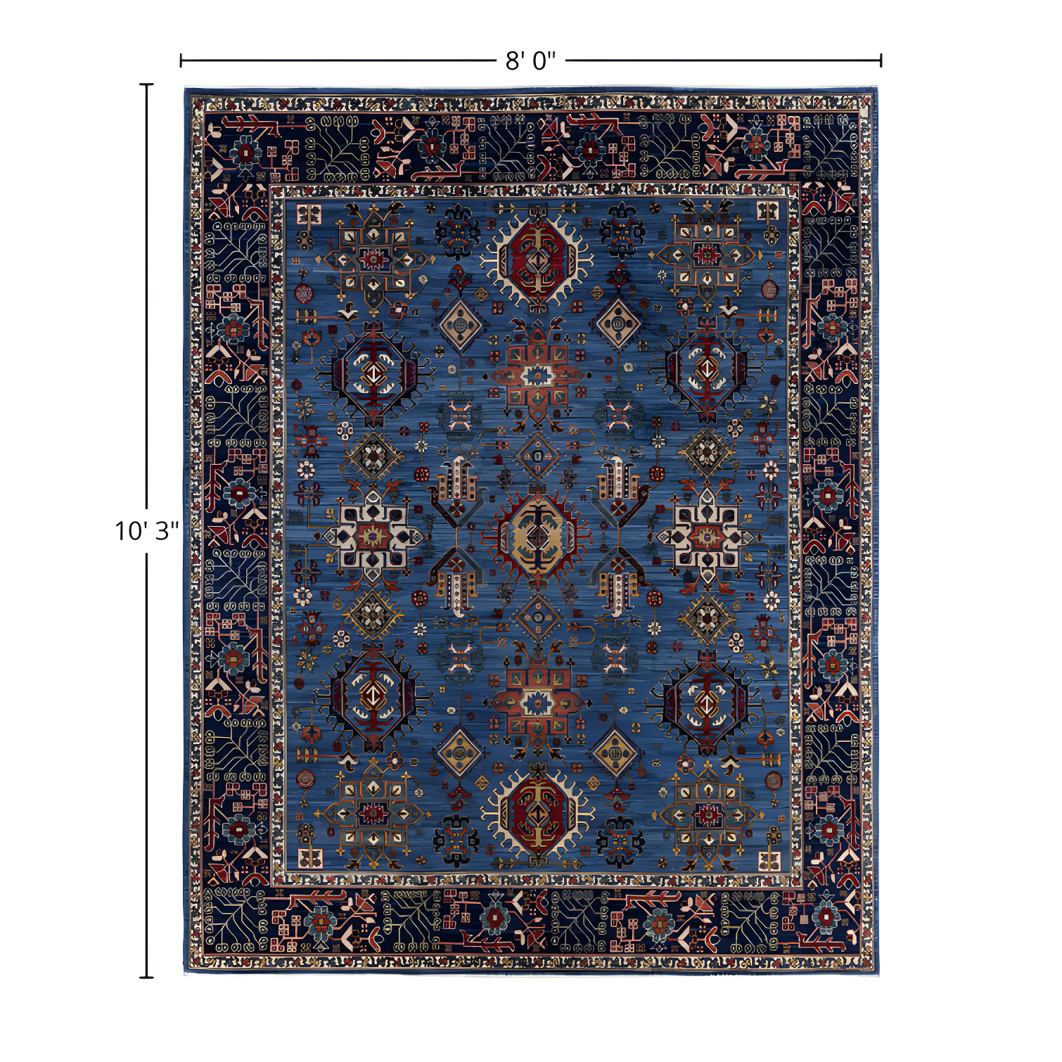 Solo Rugs One-of-a-Kind Rectangle 8' X 10'3" Wool Area Rug Light Blue/Red/Brown/Navy