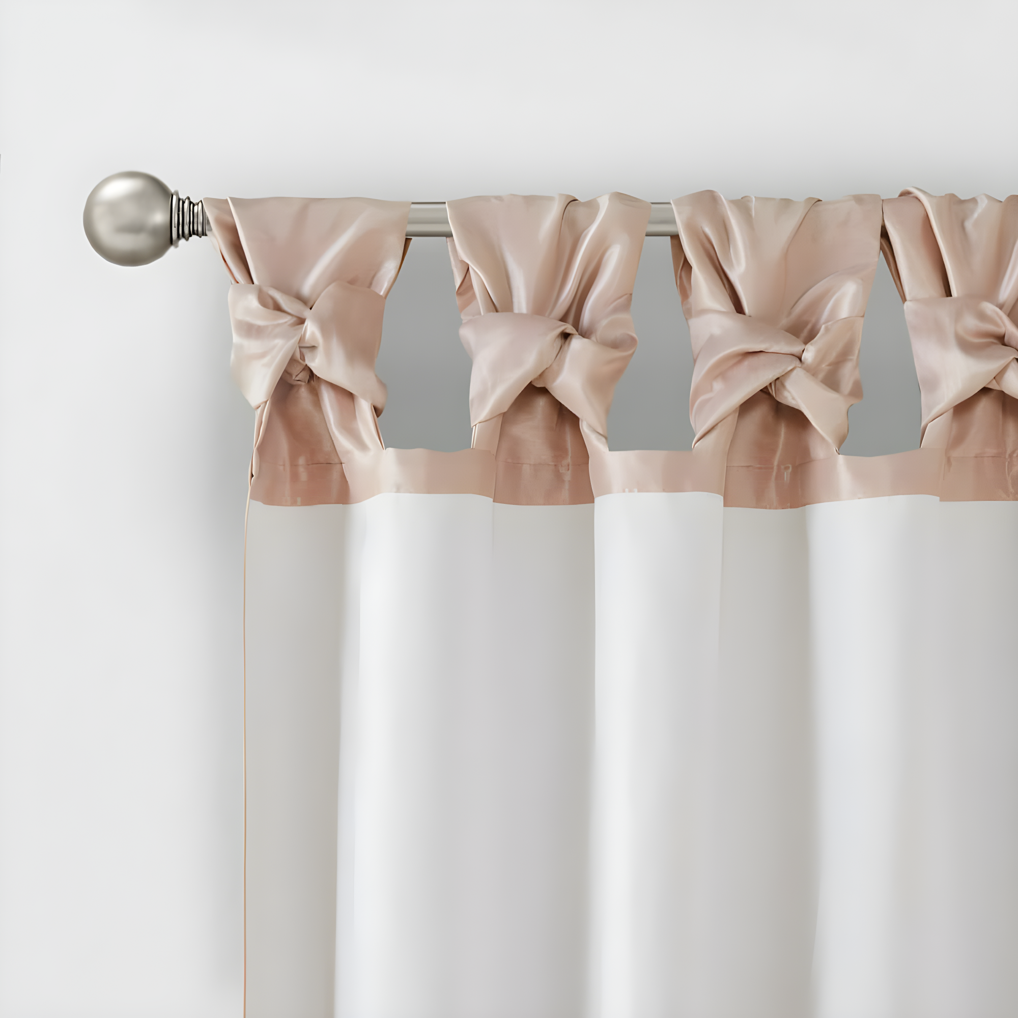 Madison Park Solid Pattern Faux Silk Twist Tab Top Curtain Panel, 50'' x 84'', Blush