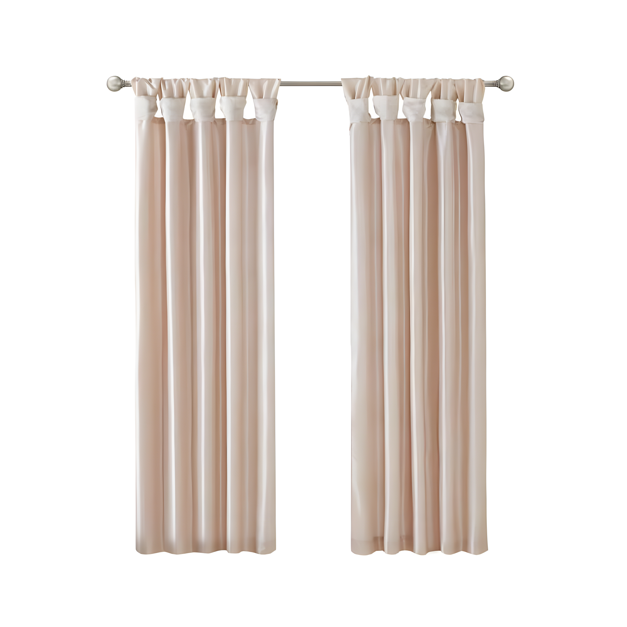 Madison Park Solid Pattern Faux Silk Twist Tab Top Curtain Panel, 50'' x 84'', Blush