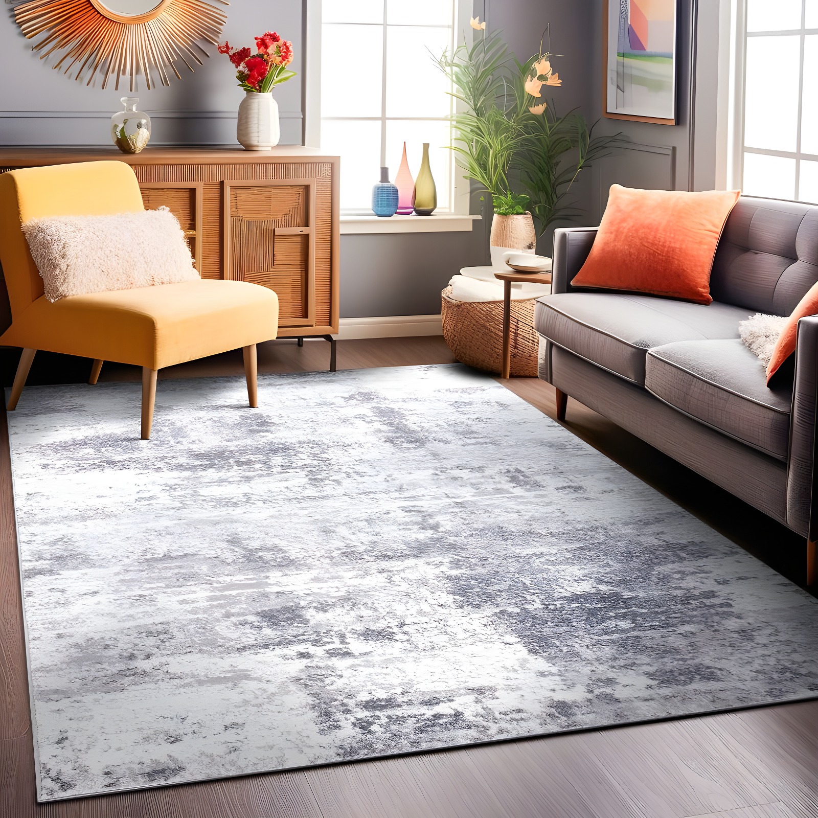 World Rug Gallery Distressed Abstract Gray 7'10" x 10' Area Rug