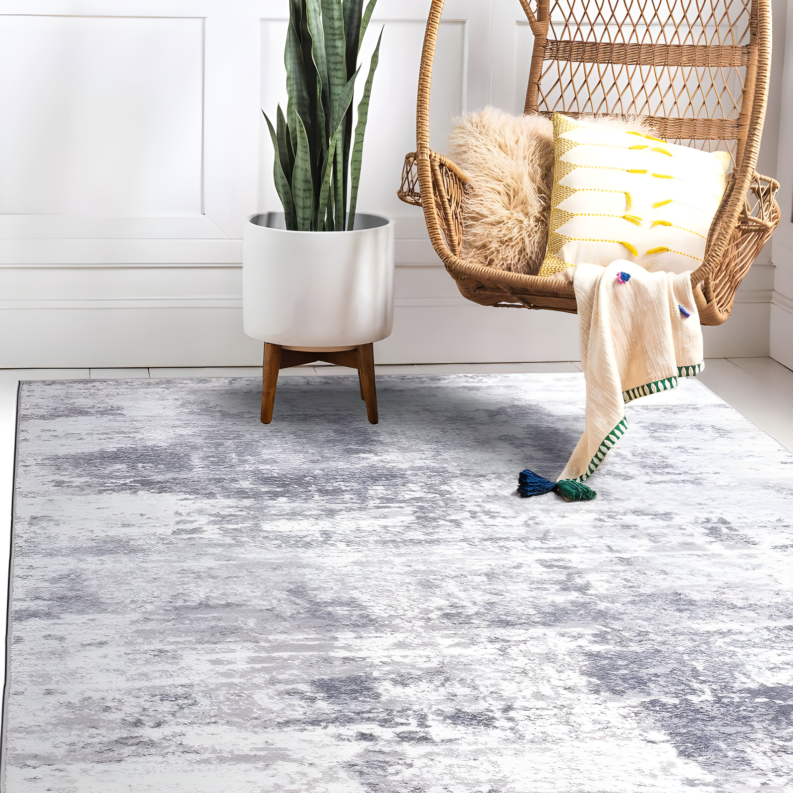 World Rug Gallery Distressed Abstract Gray 7'10" x 10' Area Rug