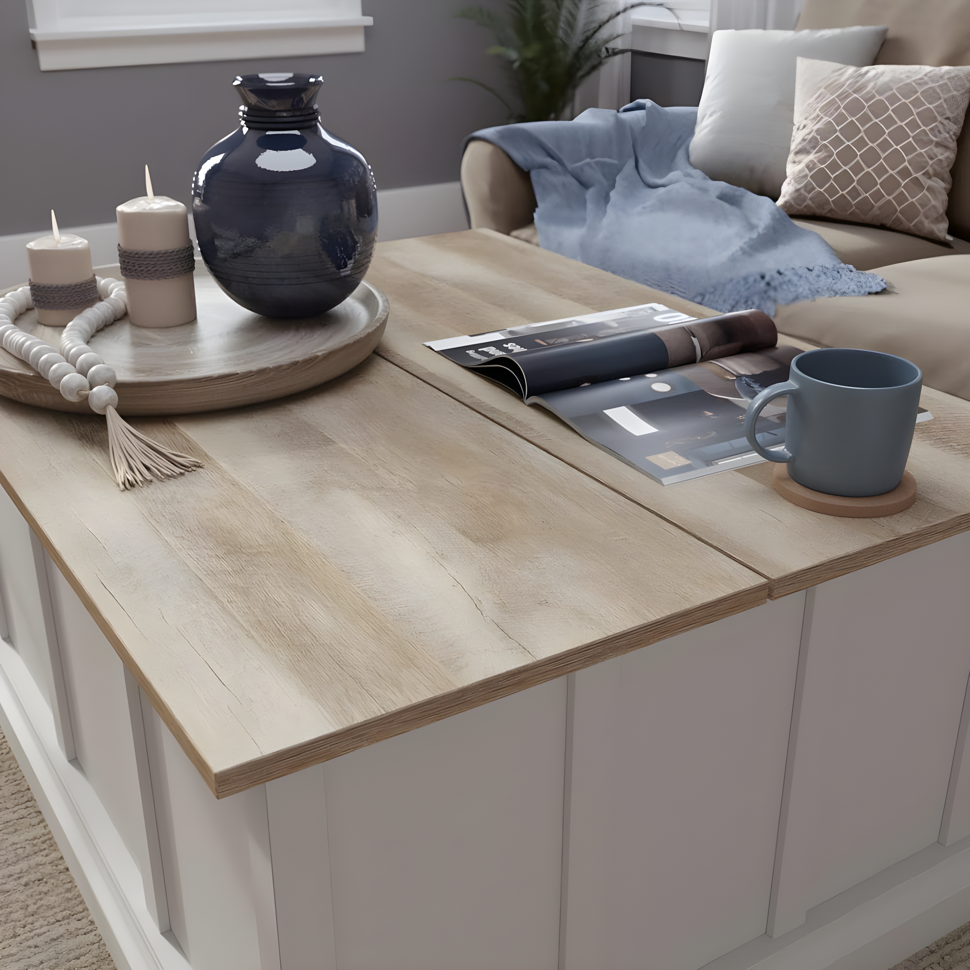 Cottage Road Storage Coffee Table White - Sauder: Split Top, Metal Frame, CARB Certified