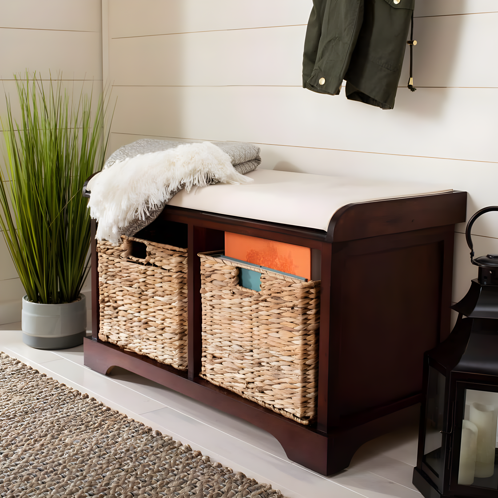 Freddy Wicker Storage Bench - Cherry - Safavieh