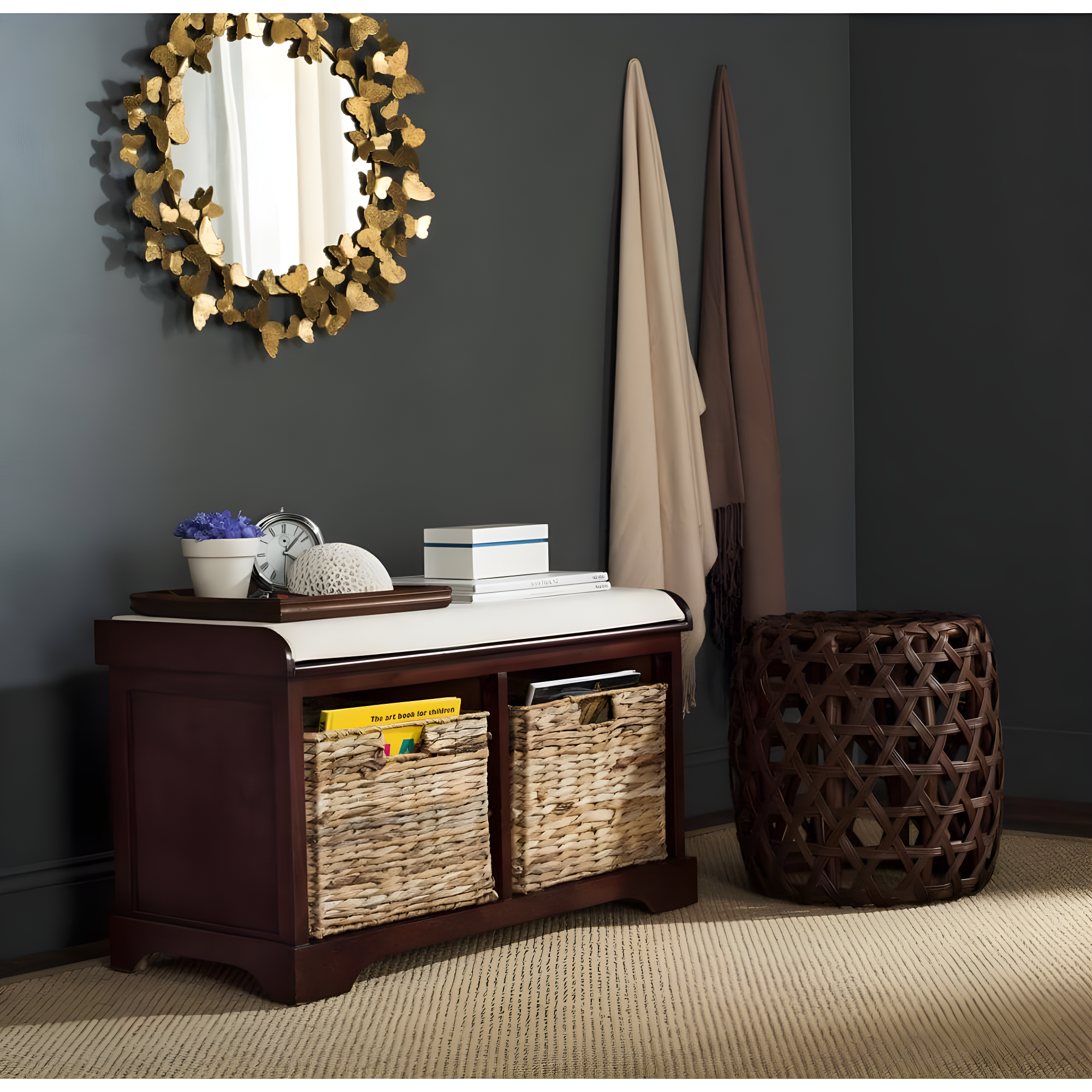 Freddy Wicker Storage Bench - Cherry - Safavieh