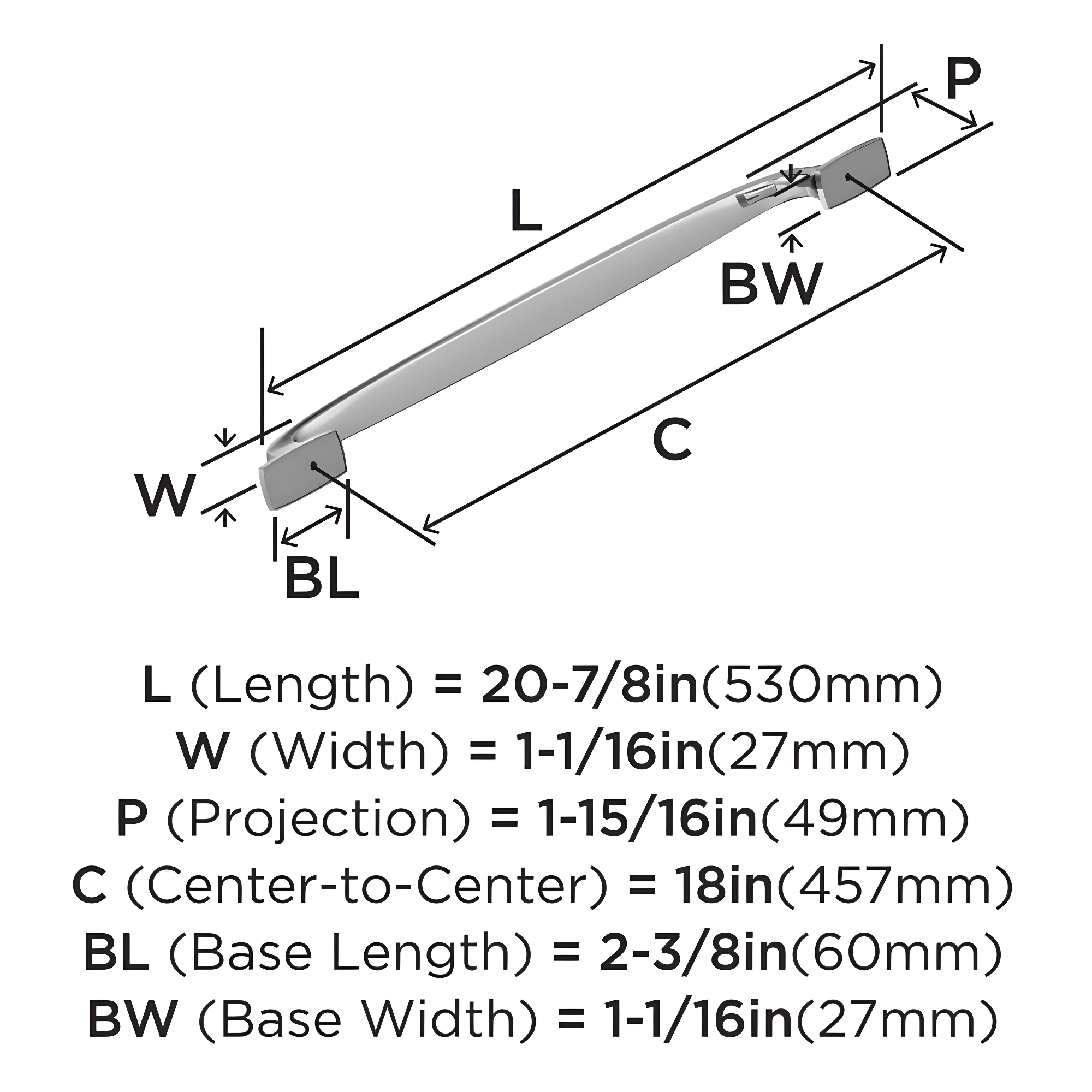 Amerock Highland Ridge 18 inch (457mm) Center-to-Center Polished Chrome Appliance Pull