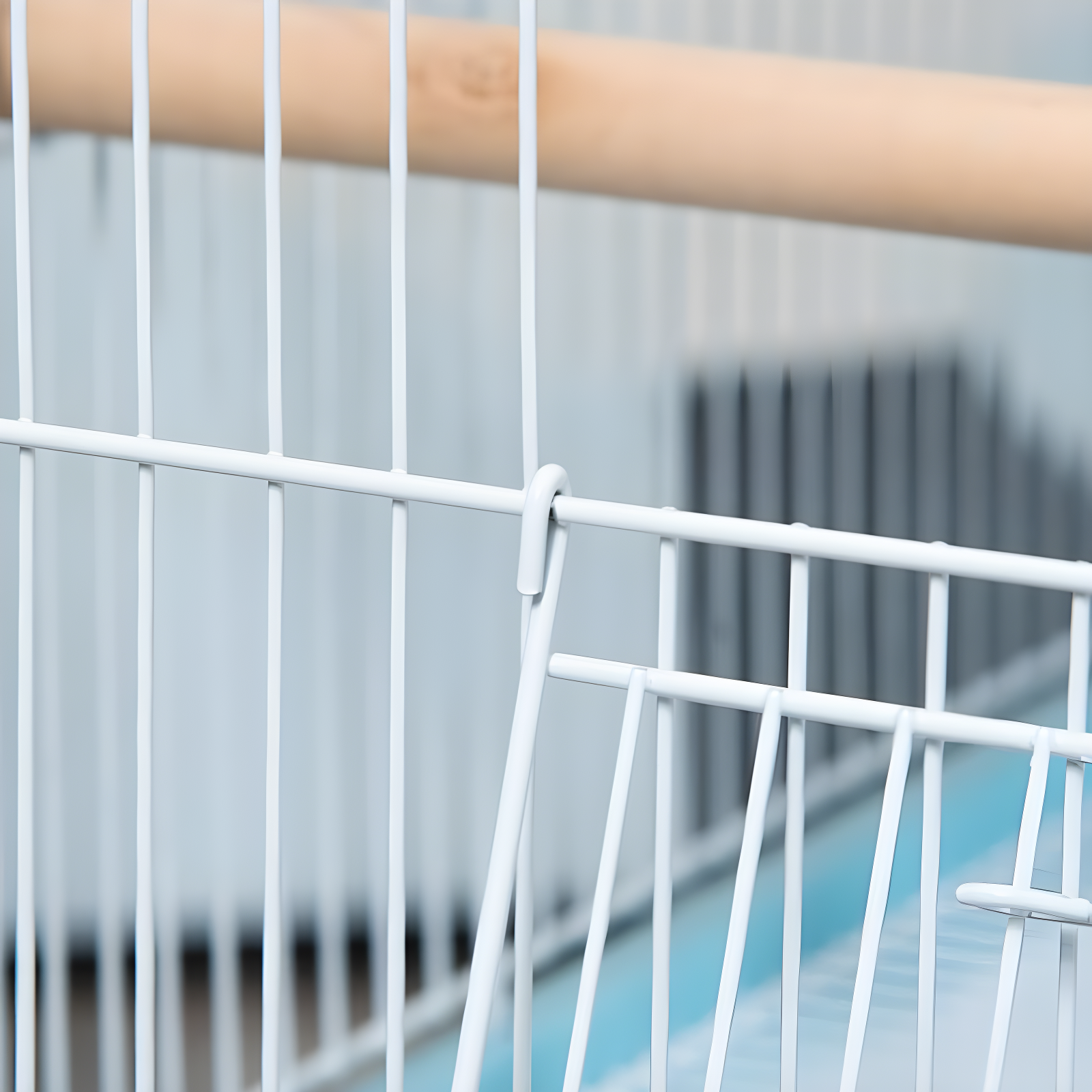 PawHut 55" 2 In 1 Bird Cage Aviary Parakeet House for finches, budgies with Wheels, Slide-out Trays, Wood Perch, Food Containers, Light Blue